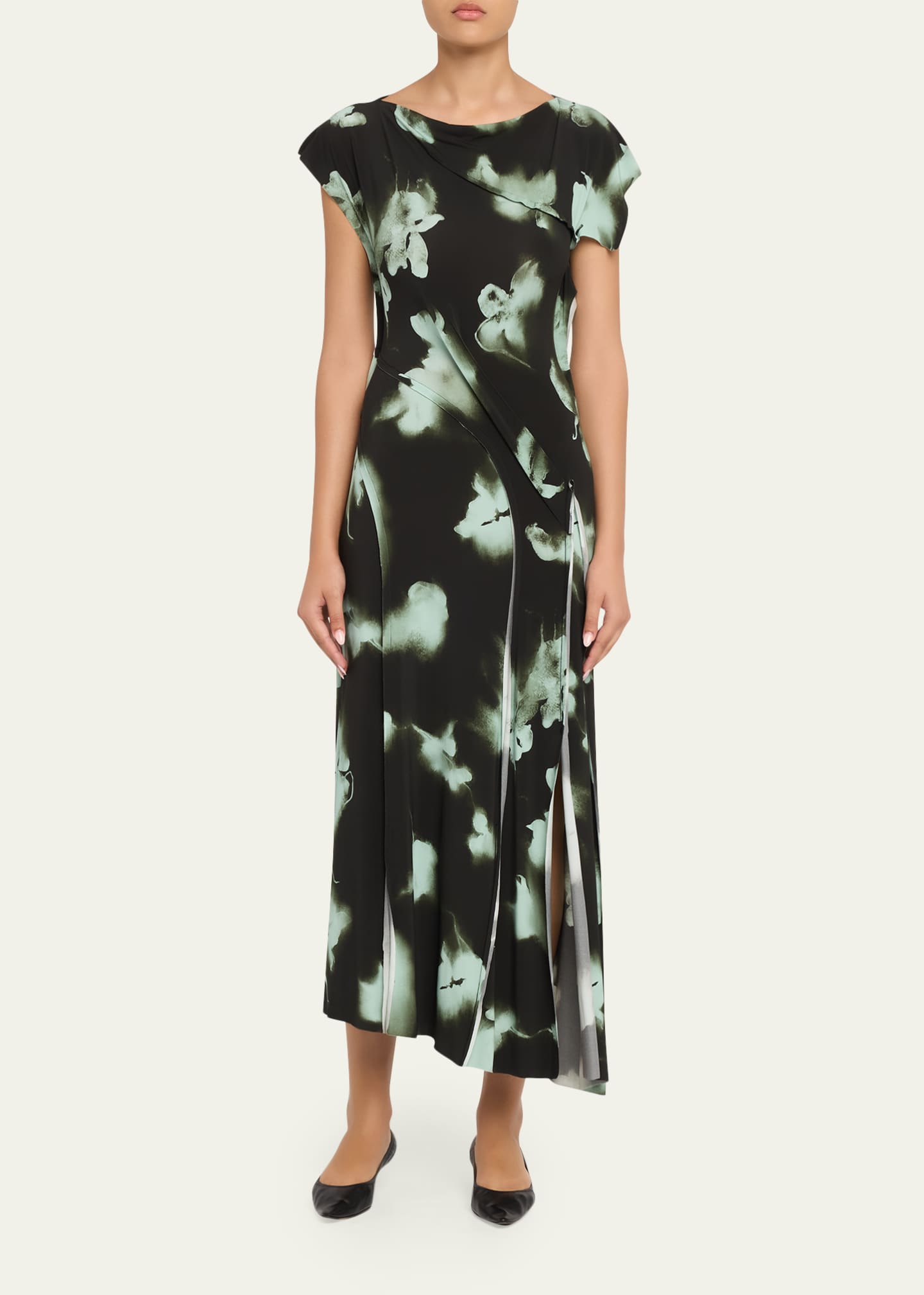 Jason Wu Collection Blurred Floral Asymmetric Paneled Midi Dress