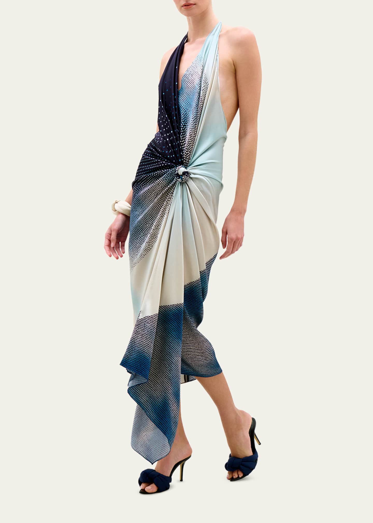 Silvia Tcherassi Abril Plunging Halter Knotted Silk Midi Dress