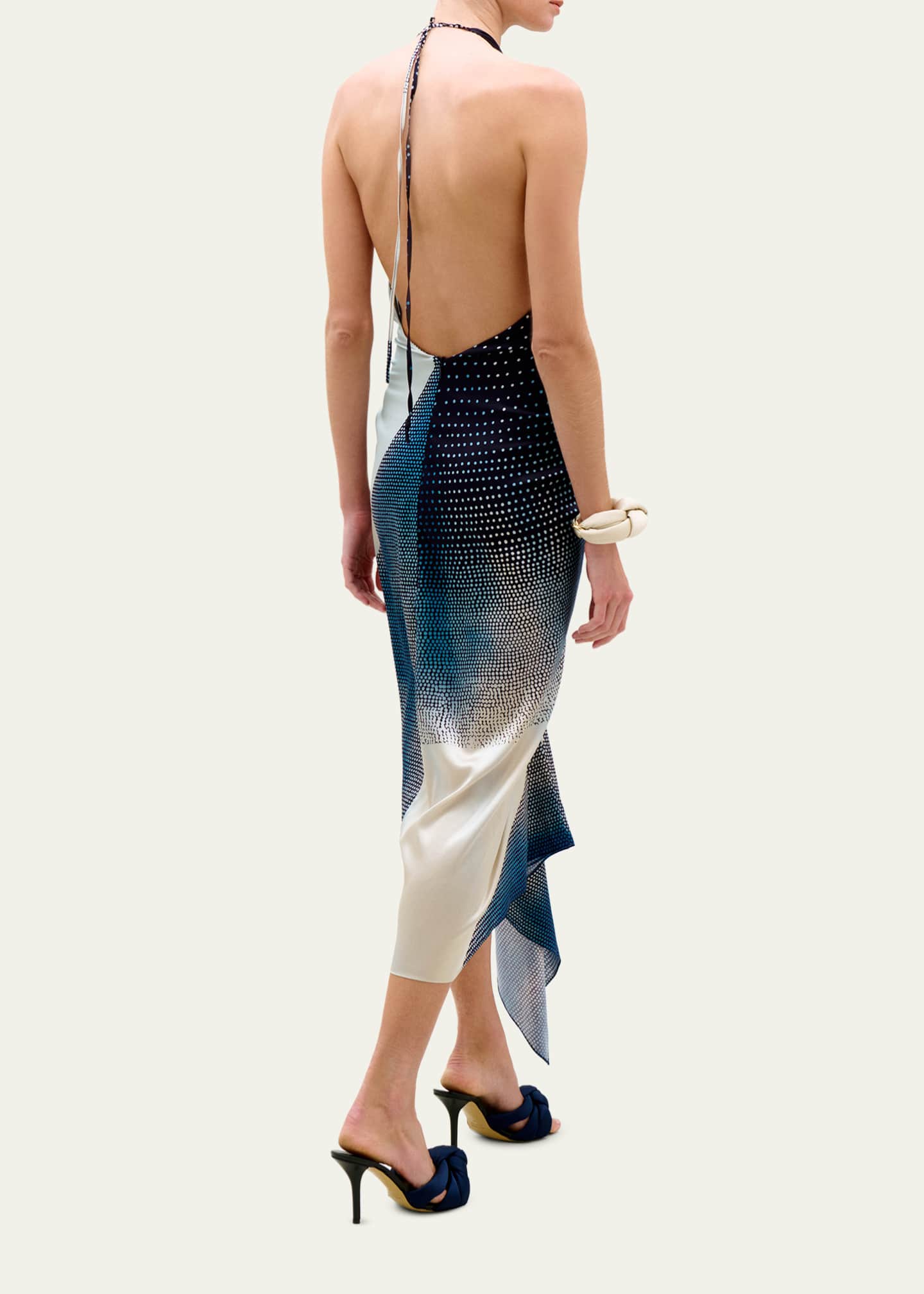 Silvia Tcherassi Abril Plunging Halter Knotted Silk Midi Dress