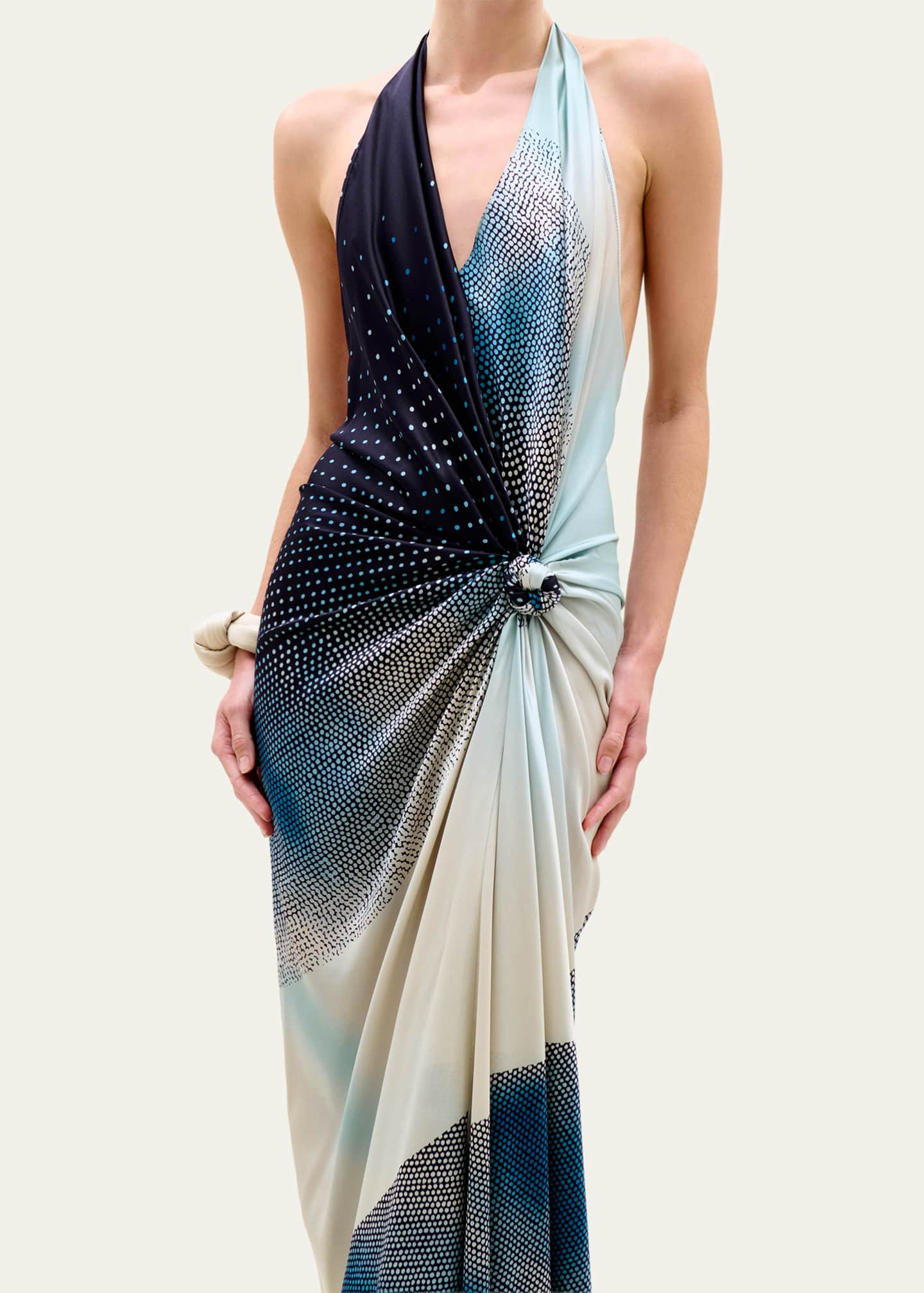 Silvia Tcherassi Abril Plunging Halter Knotted Silk Midi Dress