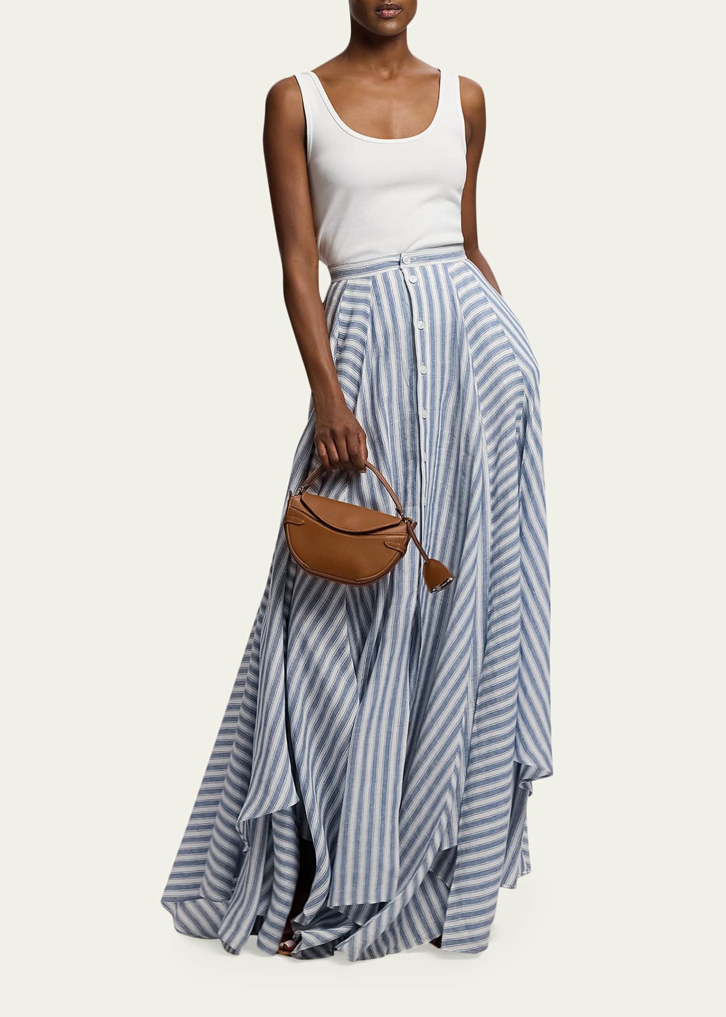Ralph Lauren Collection Alternating Lines Umbrella Linen Skirt