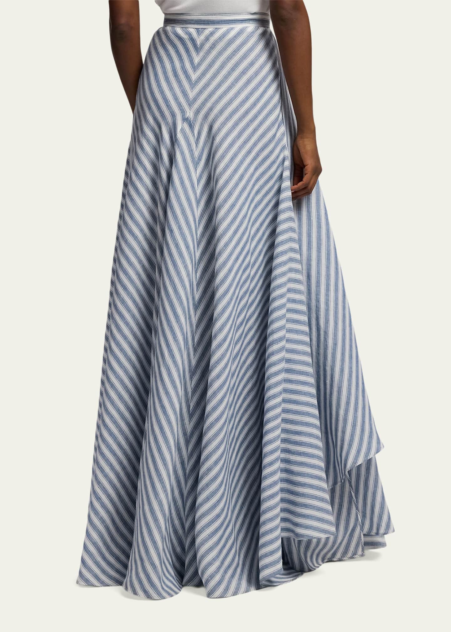 Ralph Lauren Collection Alternating Lines Umbrella Linen Skirt