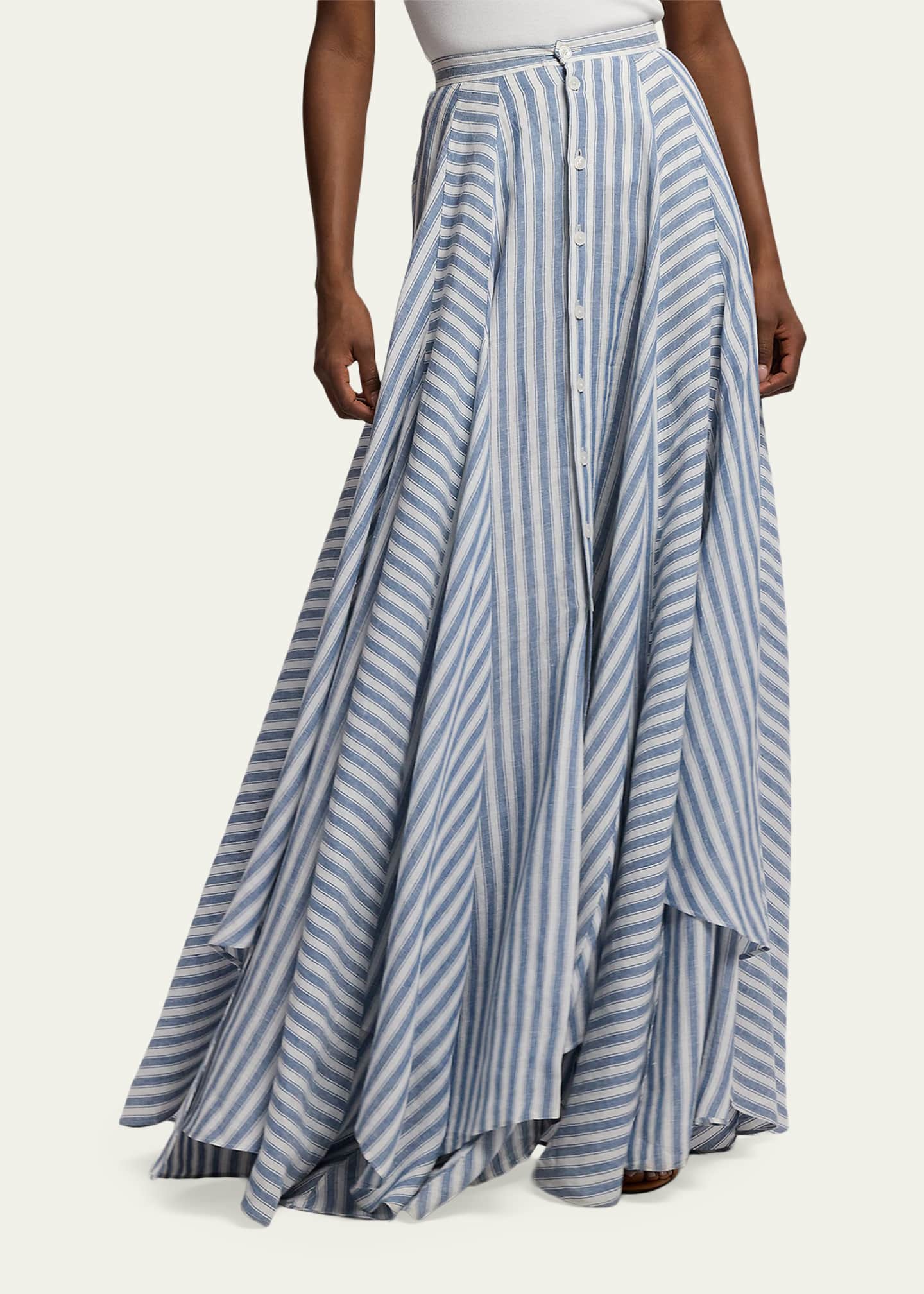 Ralph Lauren Collection Alternating Lines Umbrella Linen Skirt
