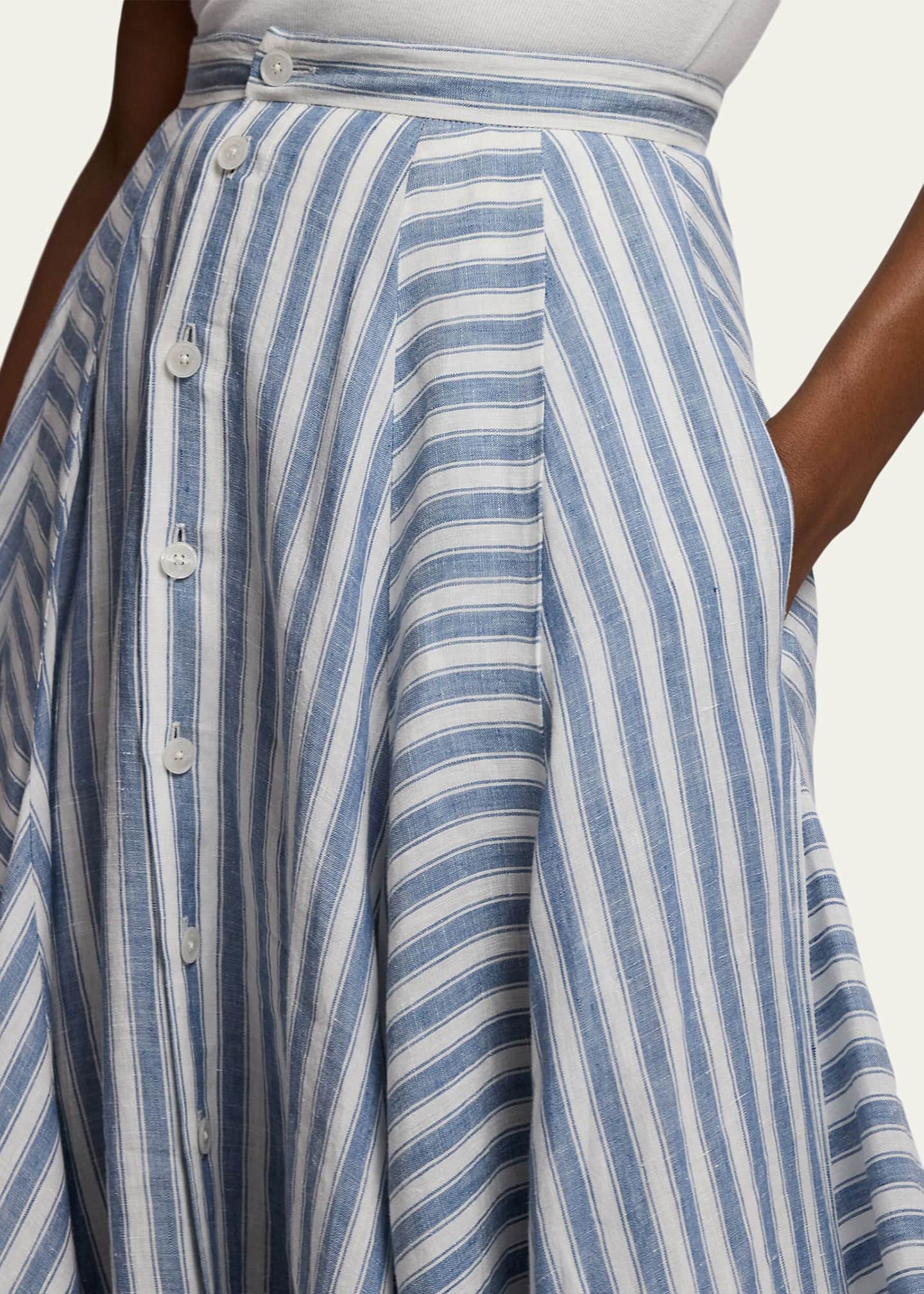 Ralph Lauren Collection Alternating Lines Umbrella Linen Skirt