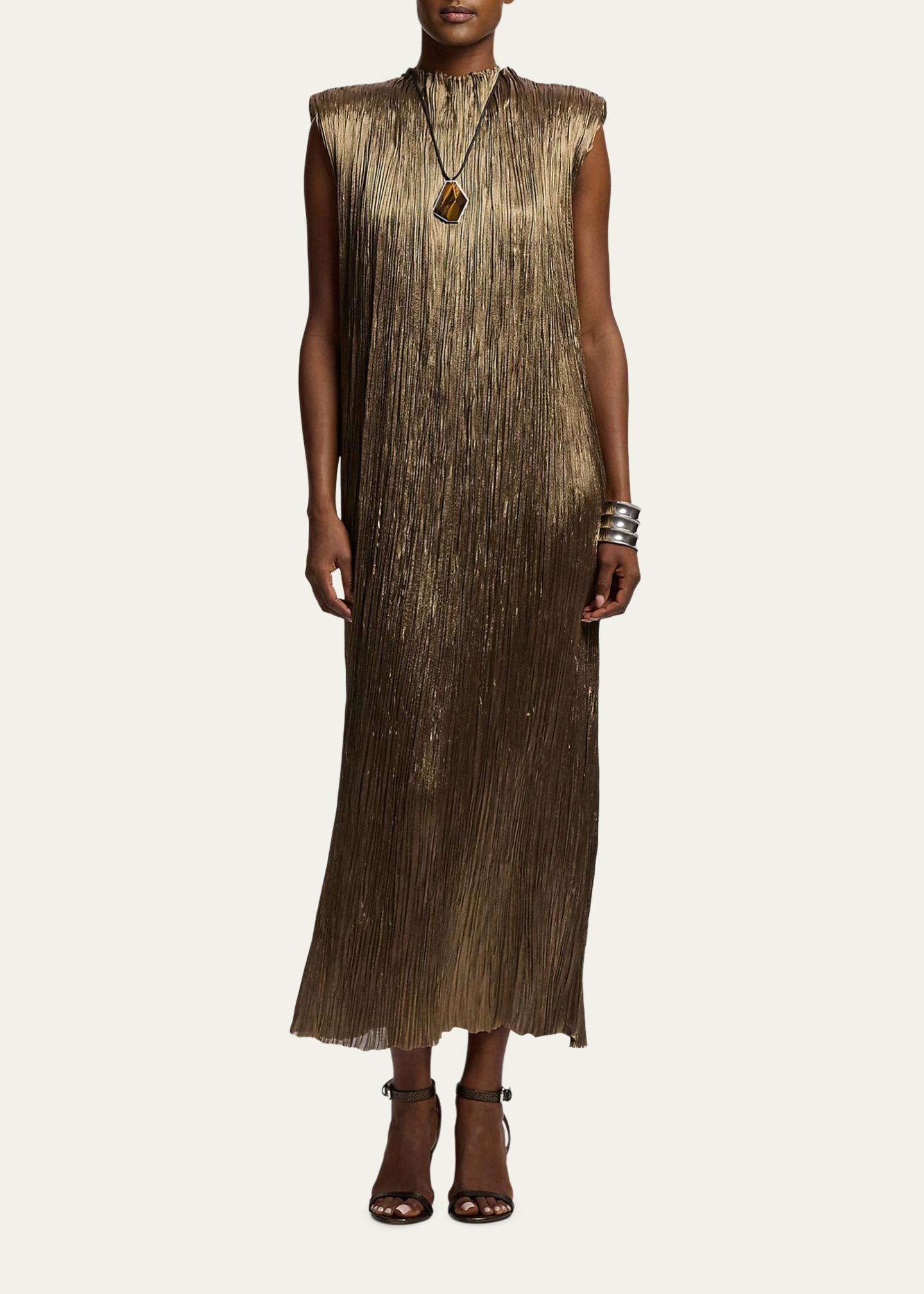 Ralph Lauren Collection Virna Pleated Lamé Cocktail Dress