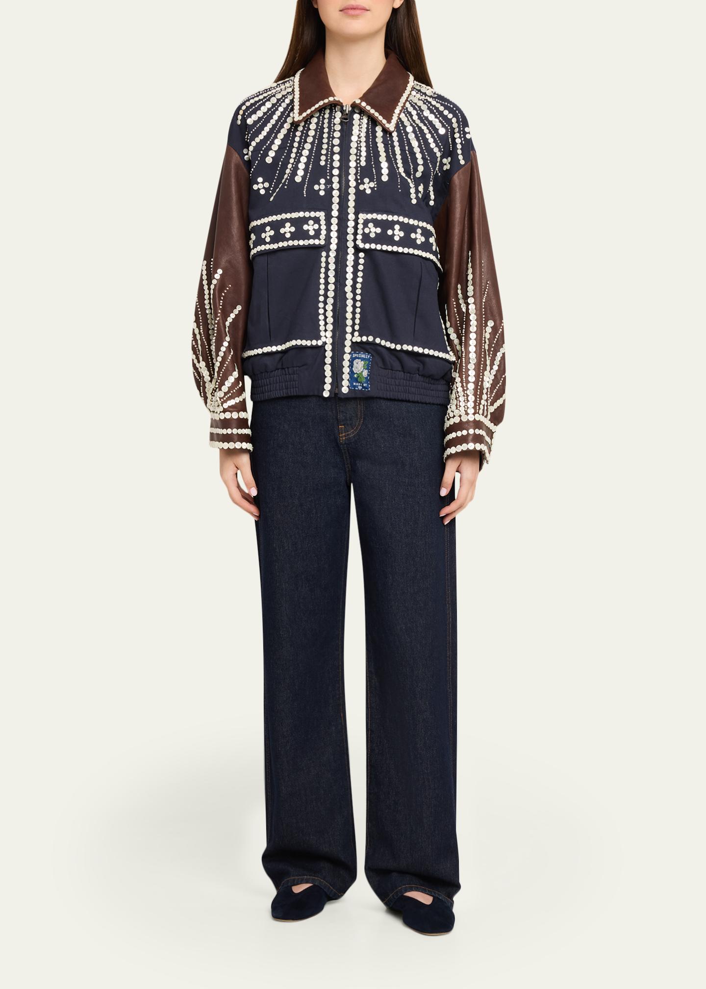Sea Georgie Embellished Mixed-Media Bomber Jacket - Bergdorf Goodman