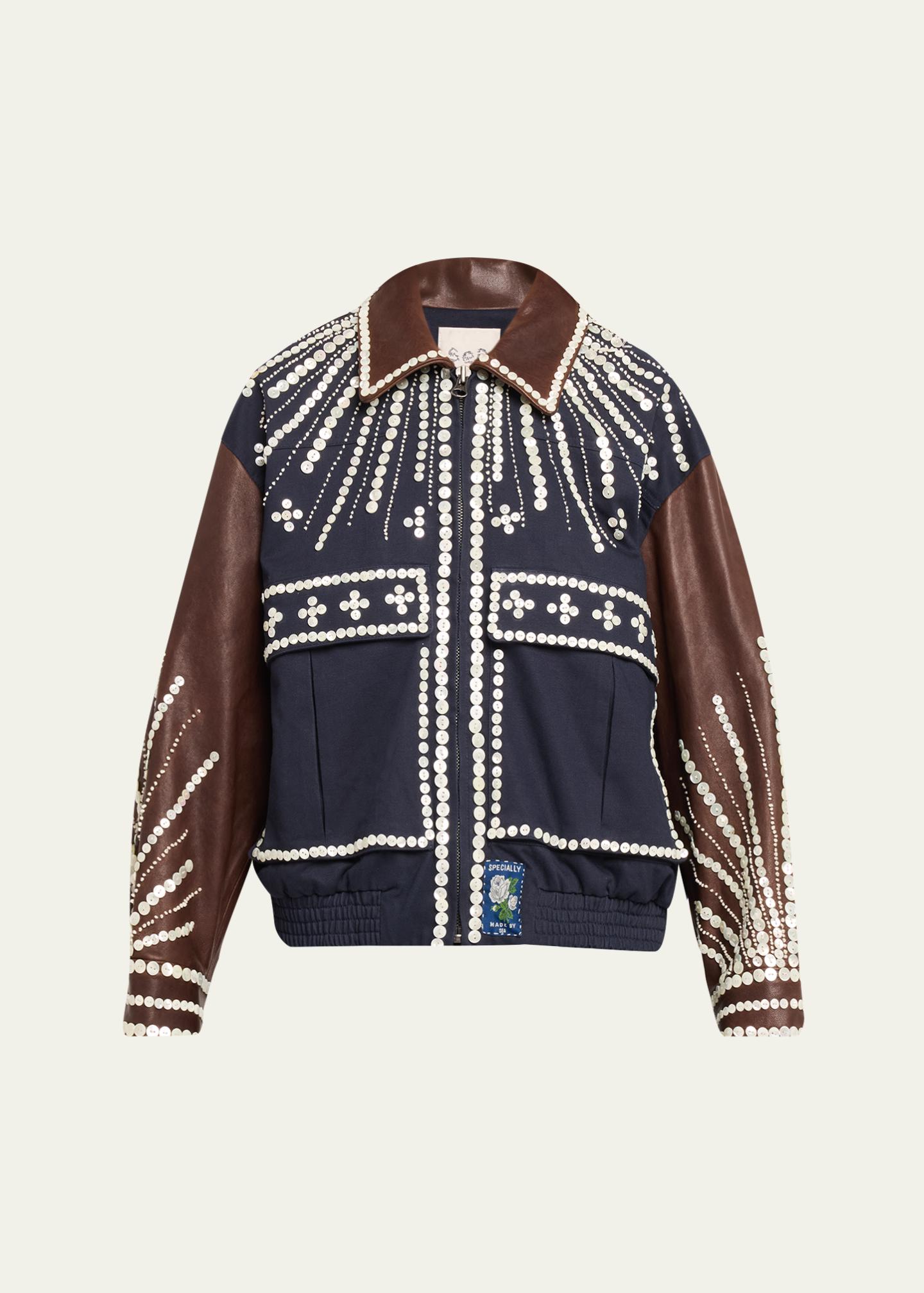 Sea Georgie Embellished Mixed-Media Bomber Jacket - Bergdorf Goodman