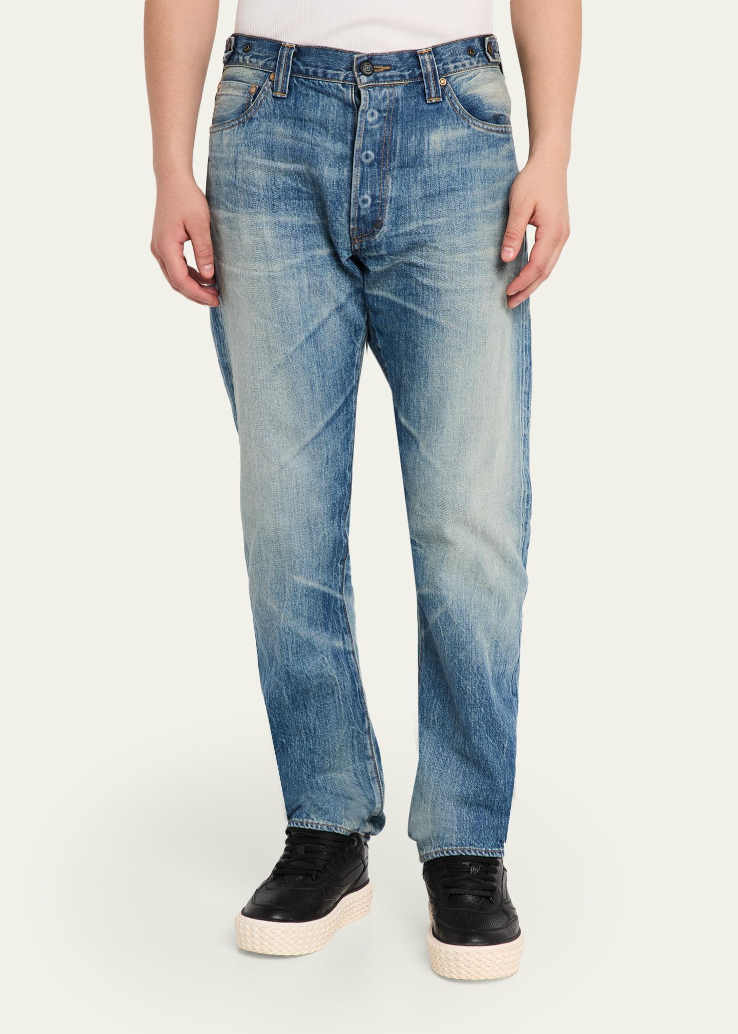 Master Craft Union Men's Waistband-Tab Faded Denim Straight-Leg Jeans ...