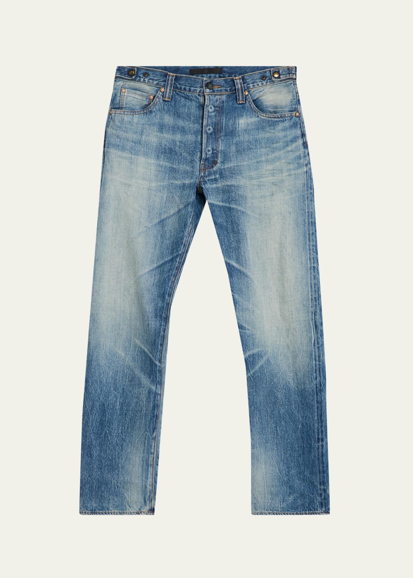 Master Craft Union Men's Waistband-Tab Faded Denim Straight-Leg Jeans ...