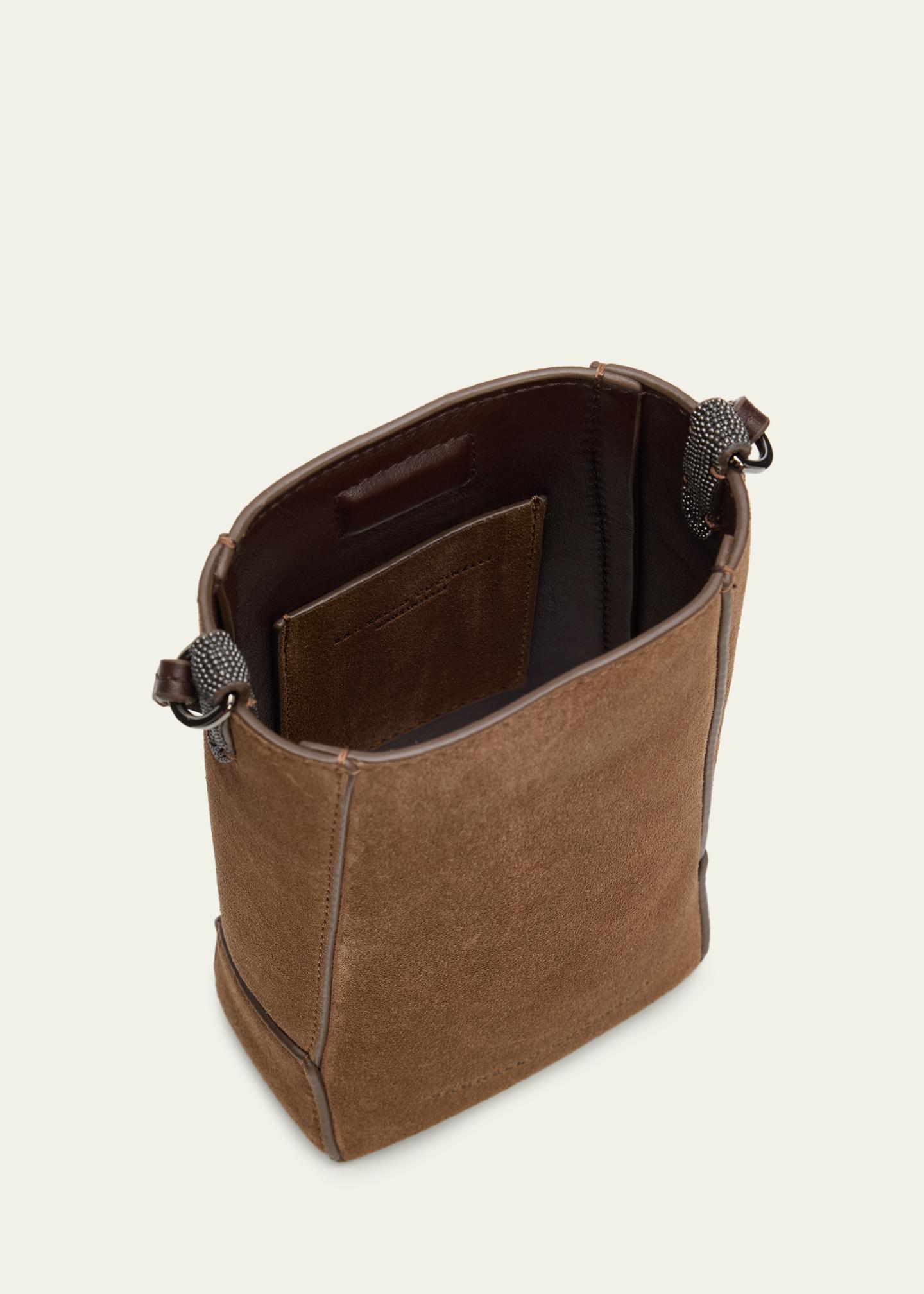 Brunello Cucinelli Mini Suede Phone Crossbody Bag with Monili