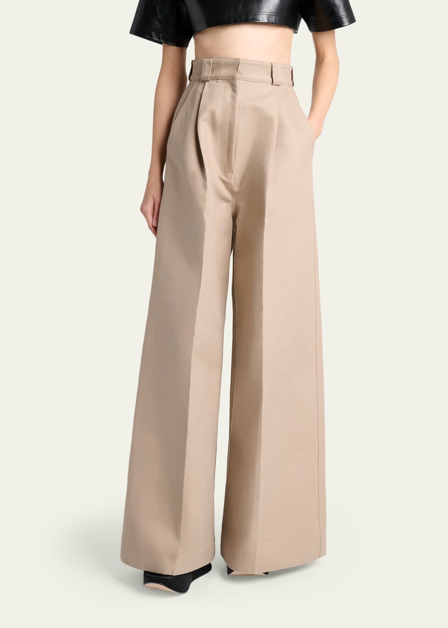 90s two tack slacksブラウン BALENCIAGA 91 Balenciaga High-Rise Pleated Wide-Leg Pants - Bergdorf Goodman