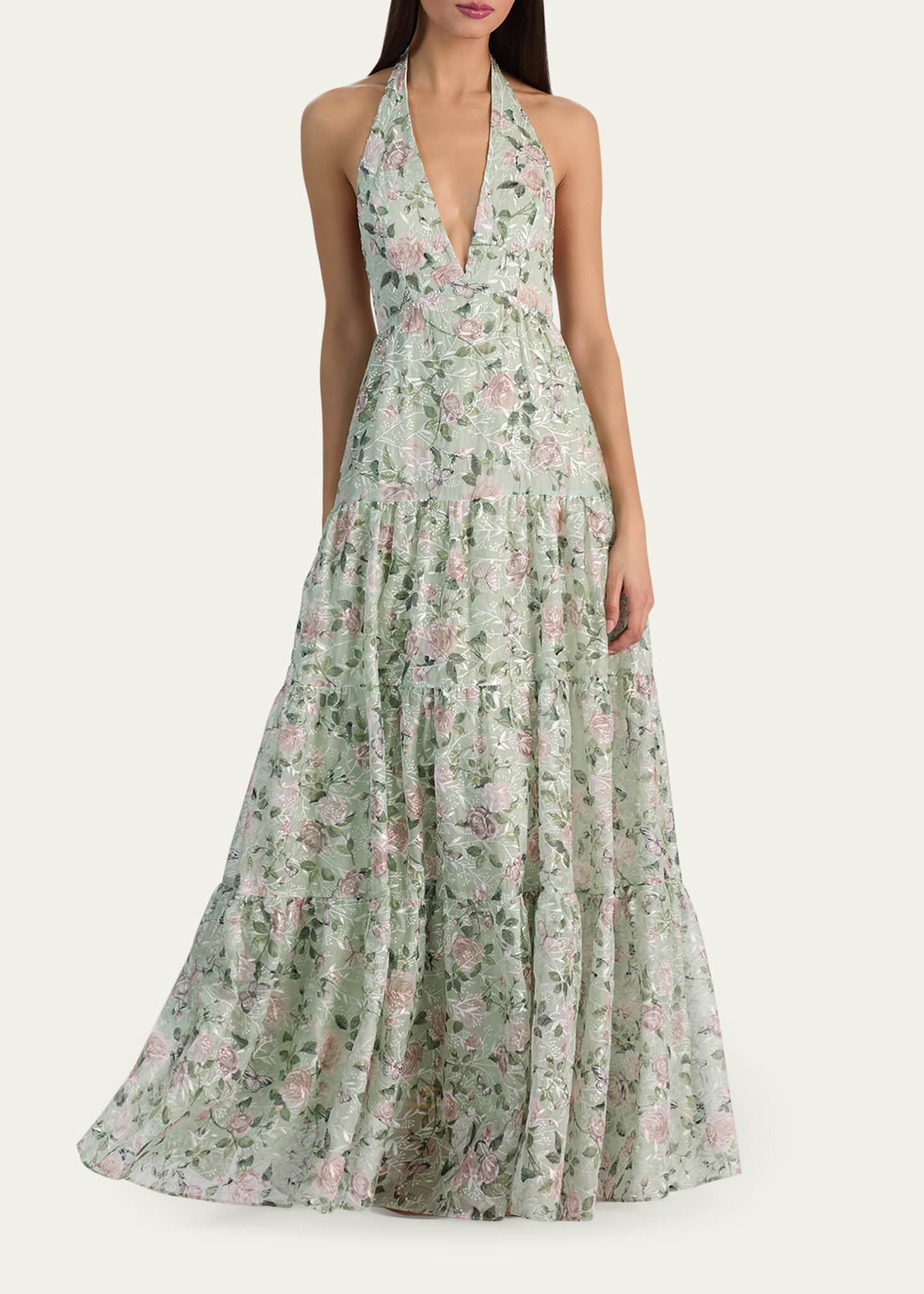green emerald velvet dress Alice + Olivia Roya Gown With Detachable Cape main image 0