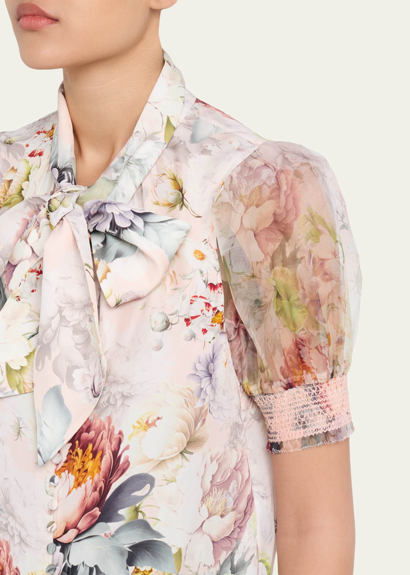 ALICE + OLIVIA Brentley Floral Tie-Neck Blouse - Bergdorf Goodman