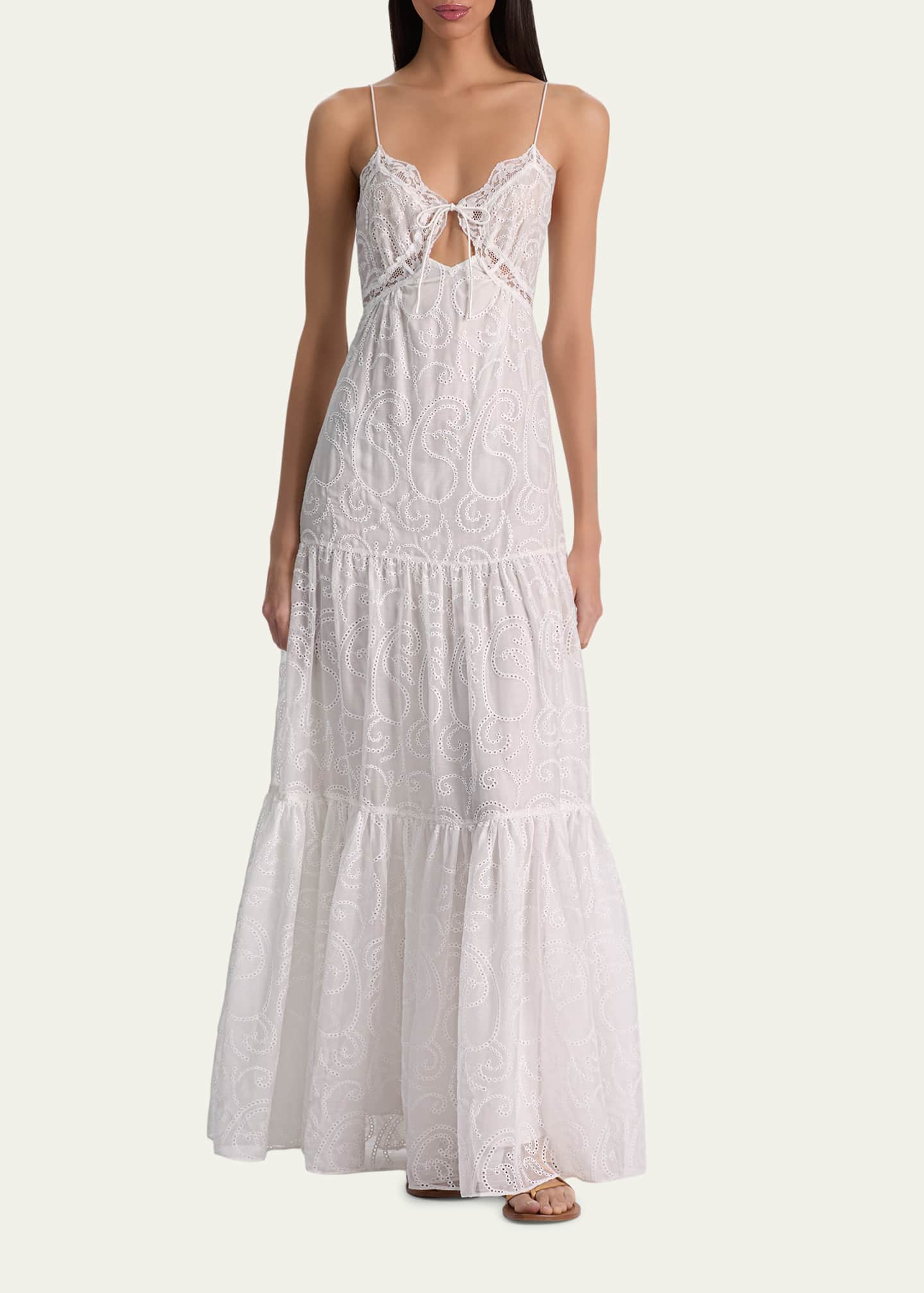 alice olivia white lace dress Alice + Olivia Nicky Tiered Maxi Dress, Size 10