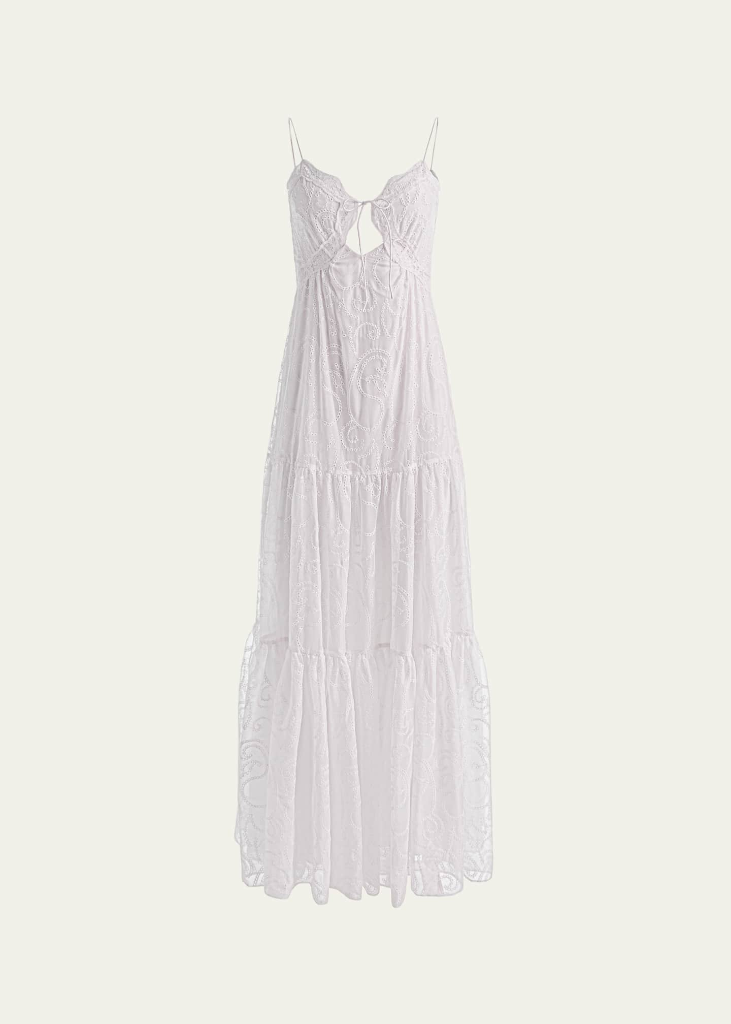 alice and olivia white lace dress Lace-paneled embroidered cotton mini dress - white