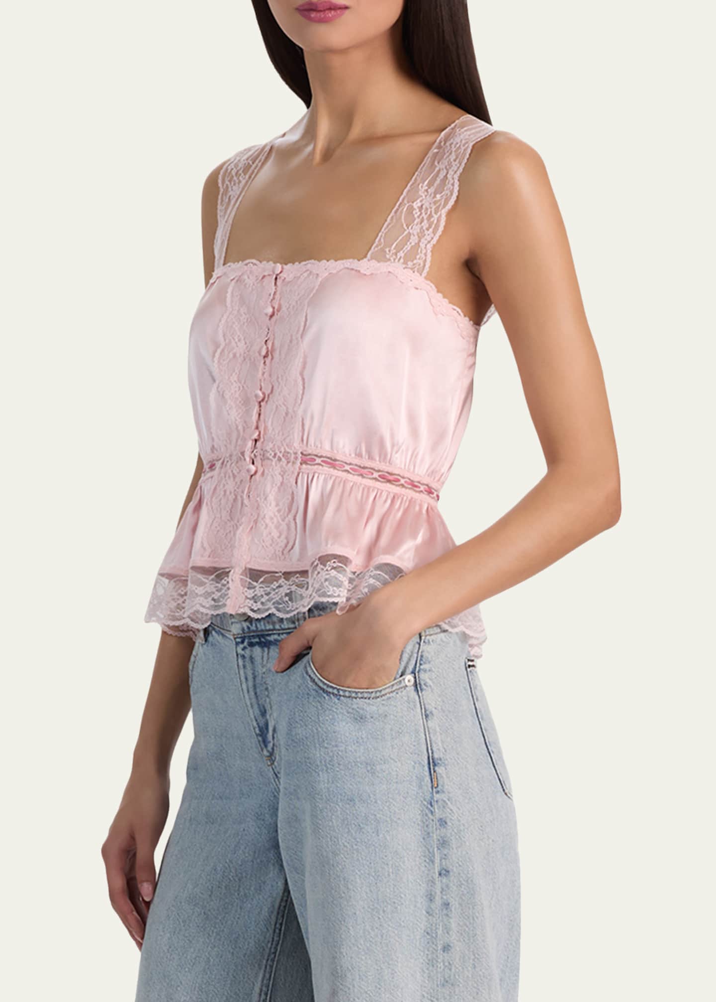 ALICE + OLIVIA Annabeth Embroidered Satin Tank Top - Bergdorf Goodman