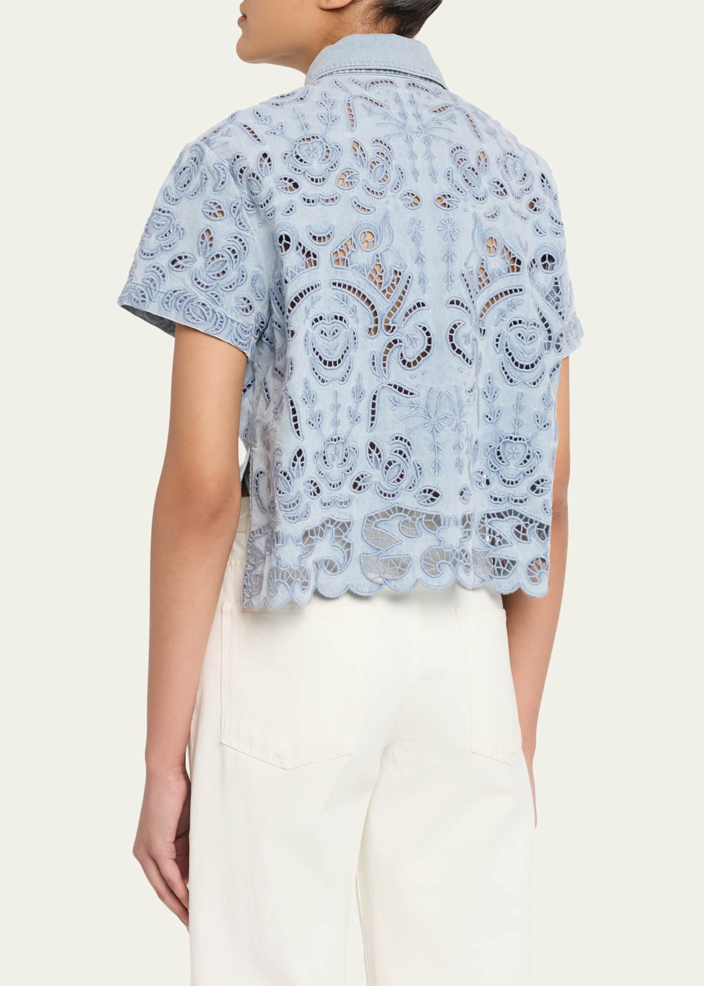 ALICE + OLIVIA Lane Embroidered Denim Button-Front Shirt