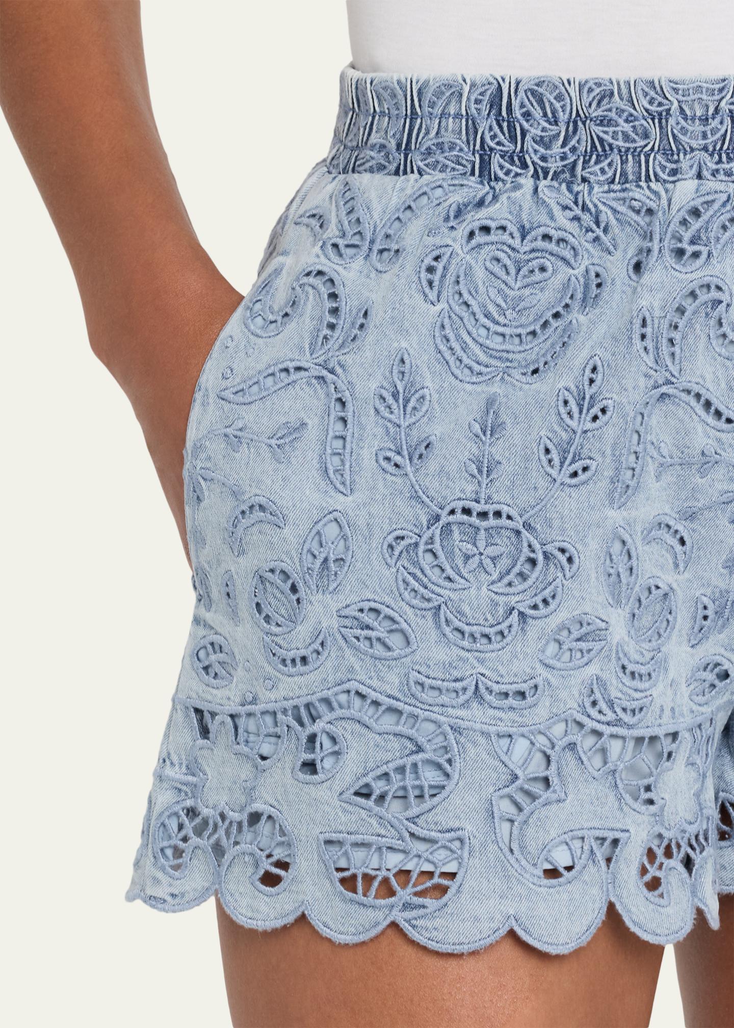ALICE + OLIVIA Kenley Eyelet Denim Shorts - Bergdorf Goodman