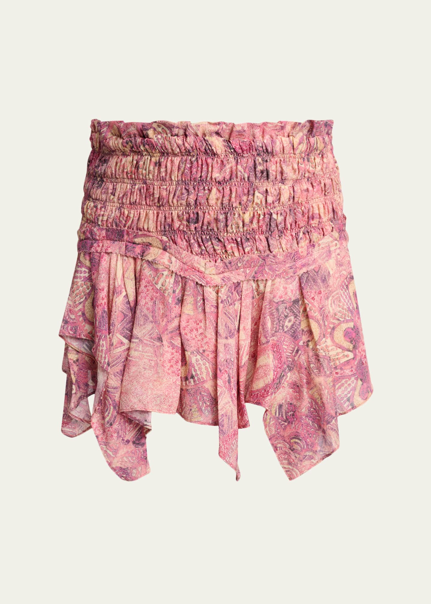 Isabel Marant Ceiva Smocked Silk Handkerchief Mini Skirt