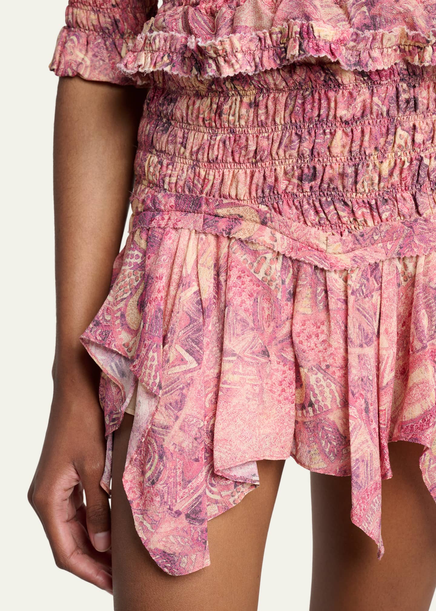 Isabel Marant Ceiva Smocked Silk Handkerchief Mini Skirt