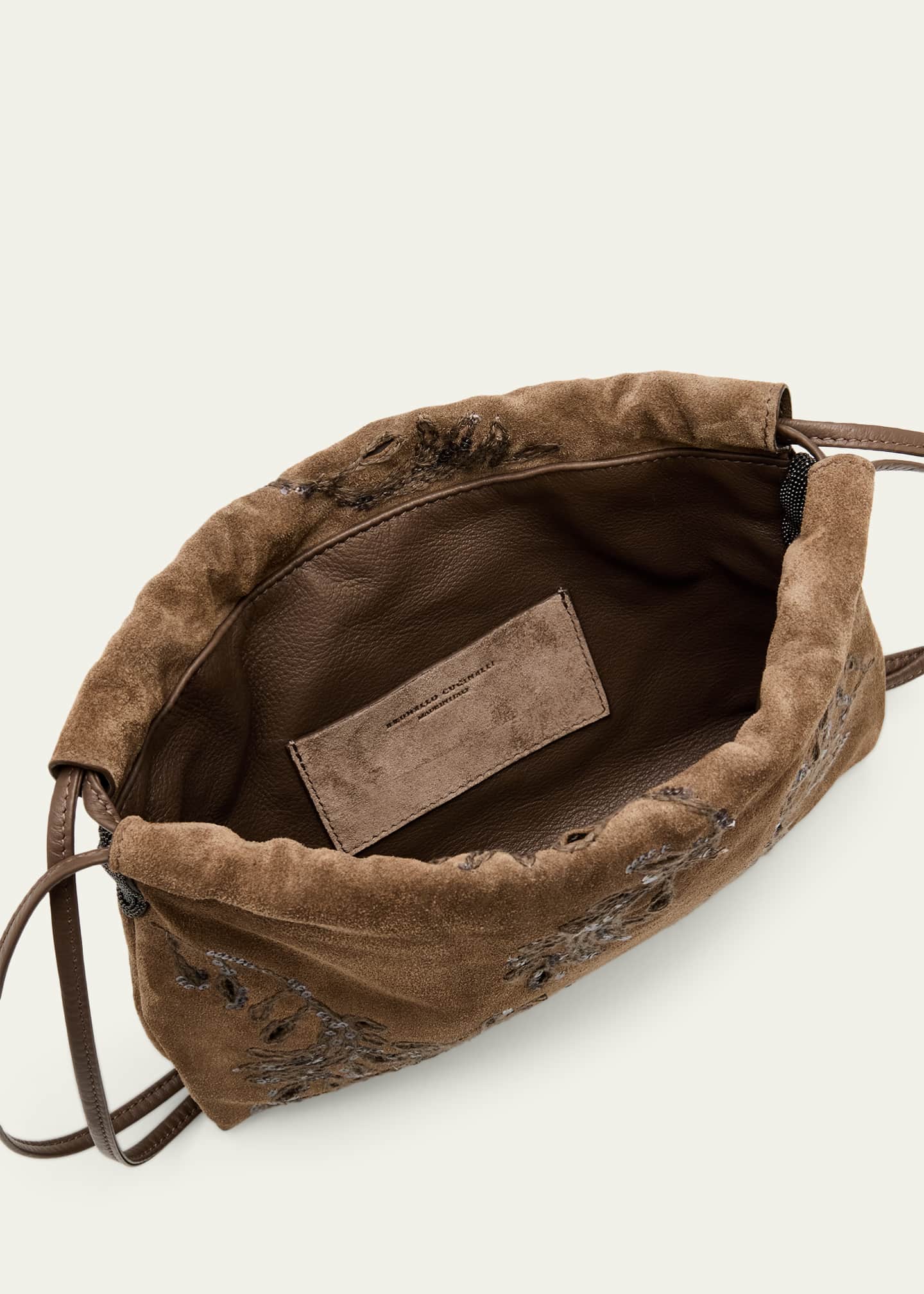 [BRUNELLO CUCINELLI クチネリ　 ショルダーストラップ&ポーチ Brunello Cucinelli Mini Floral-Embroidered Suede Pouch Bag