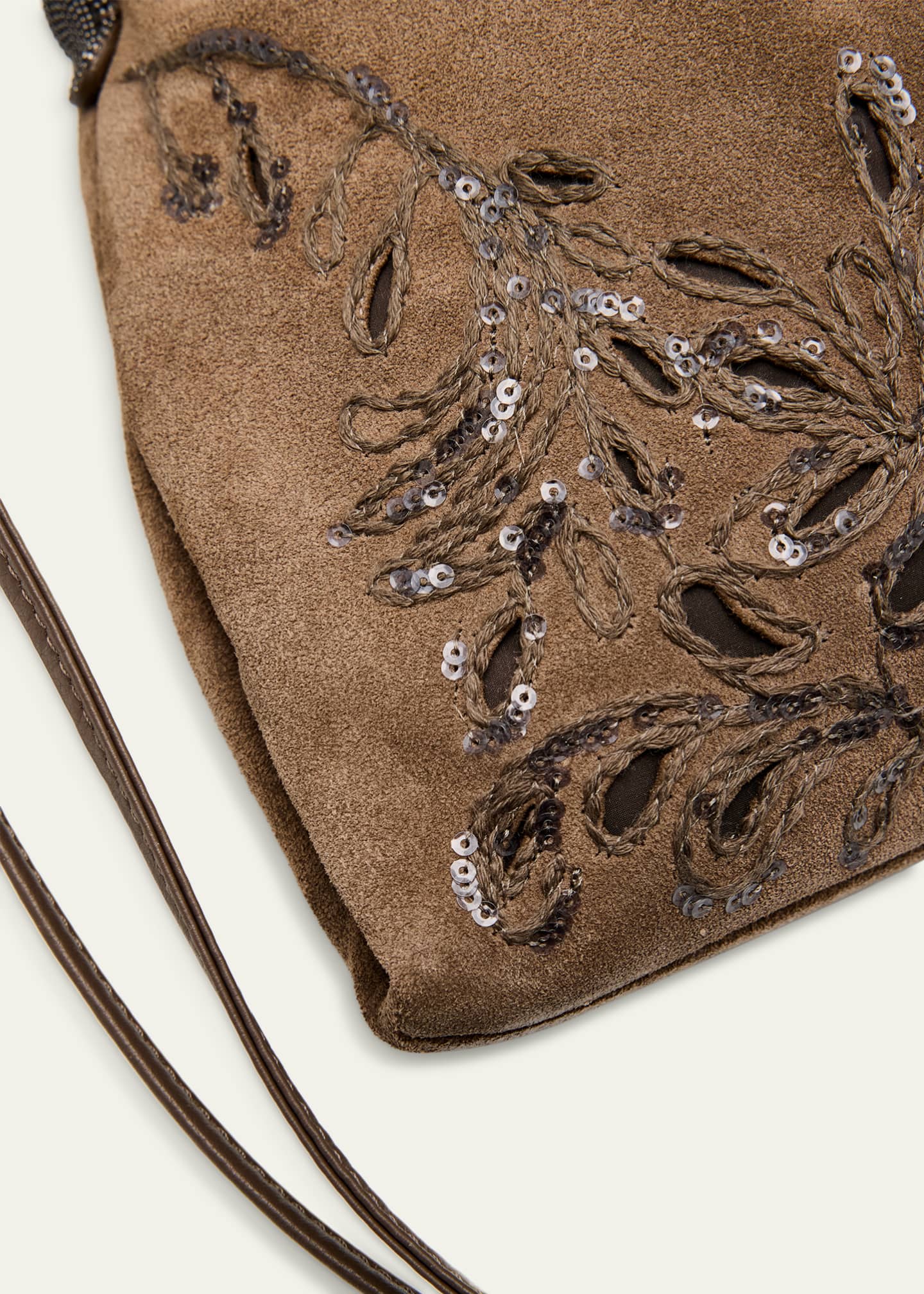 [BRUNELLO CUCINELLI クチネリ　 ショルダーストラップ&ポーチ Brunello Cucinelli Mini Floral-Embroidered Suede Pouch Bag