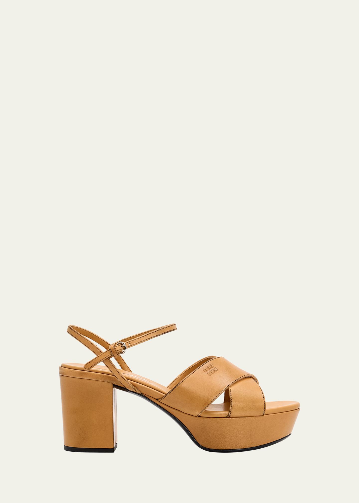 Miu Miu Waxed Leather Platform Sandals - Bergdorf Goodman