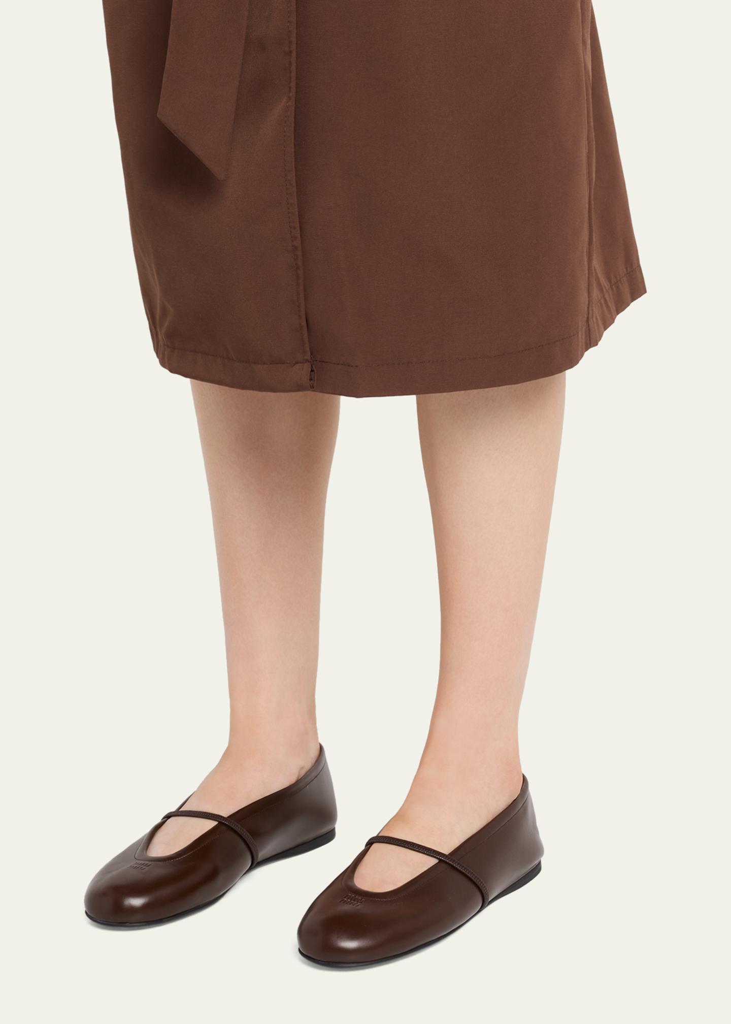 Miu Miu Logo Leather Ballerina Flats - Bergdorf Goodman