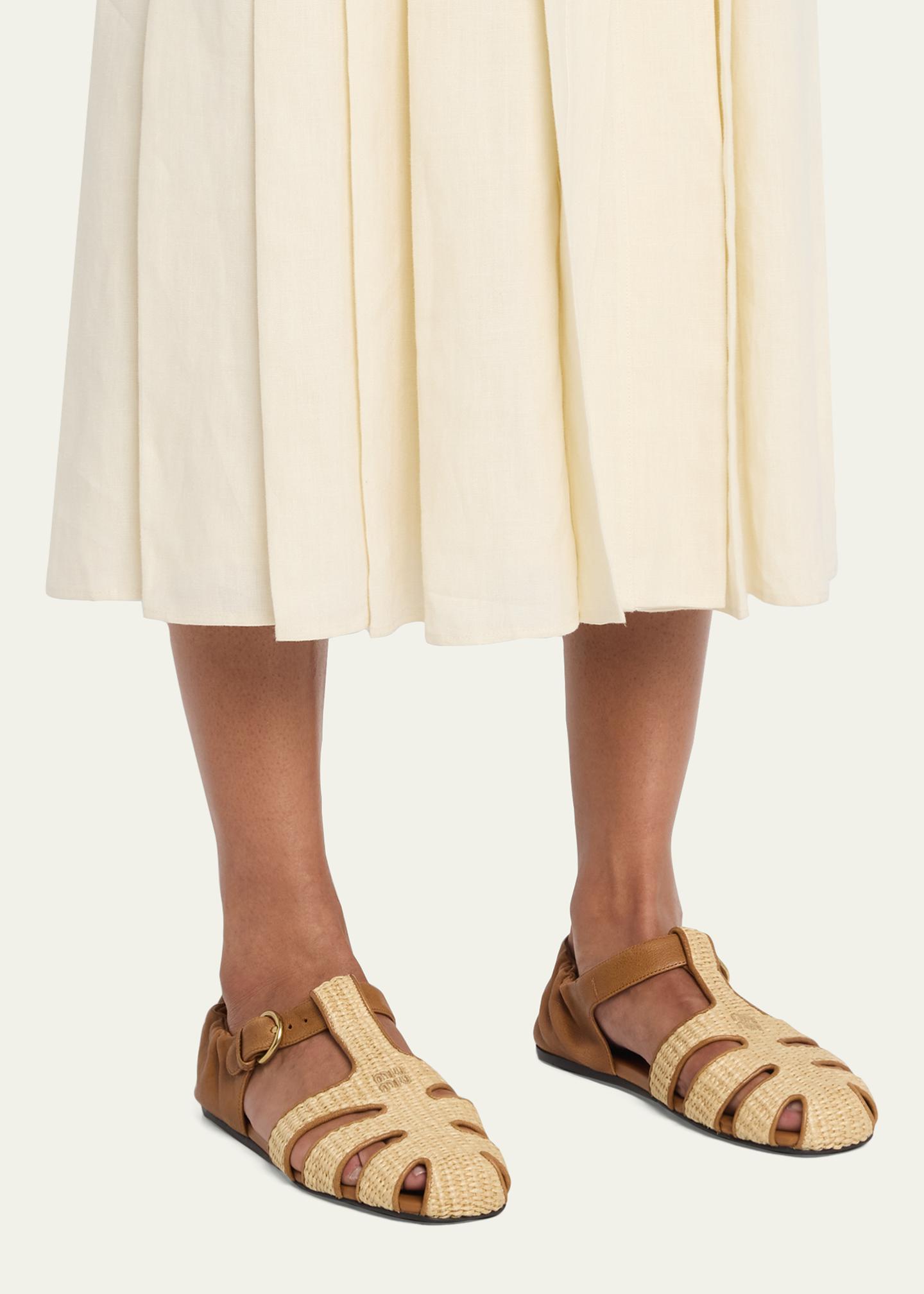 Miu Miu Raffia and Leather Fisherman Sandals - Bergdorf Goodman