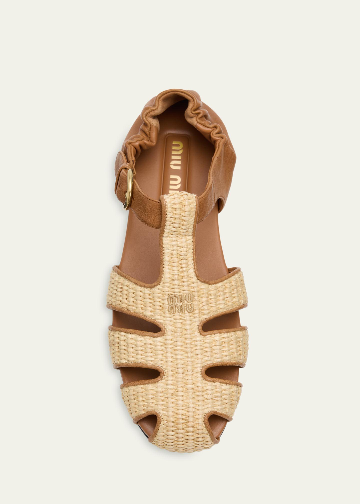 Miu Miu Raffia and Leather Fisherman Sandals - Bergdorf Goodman