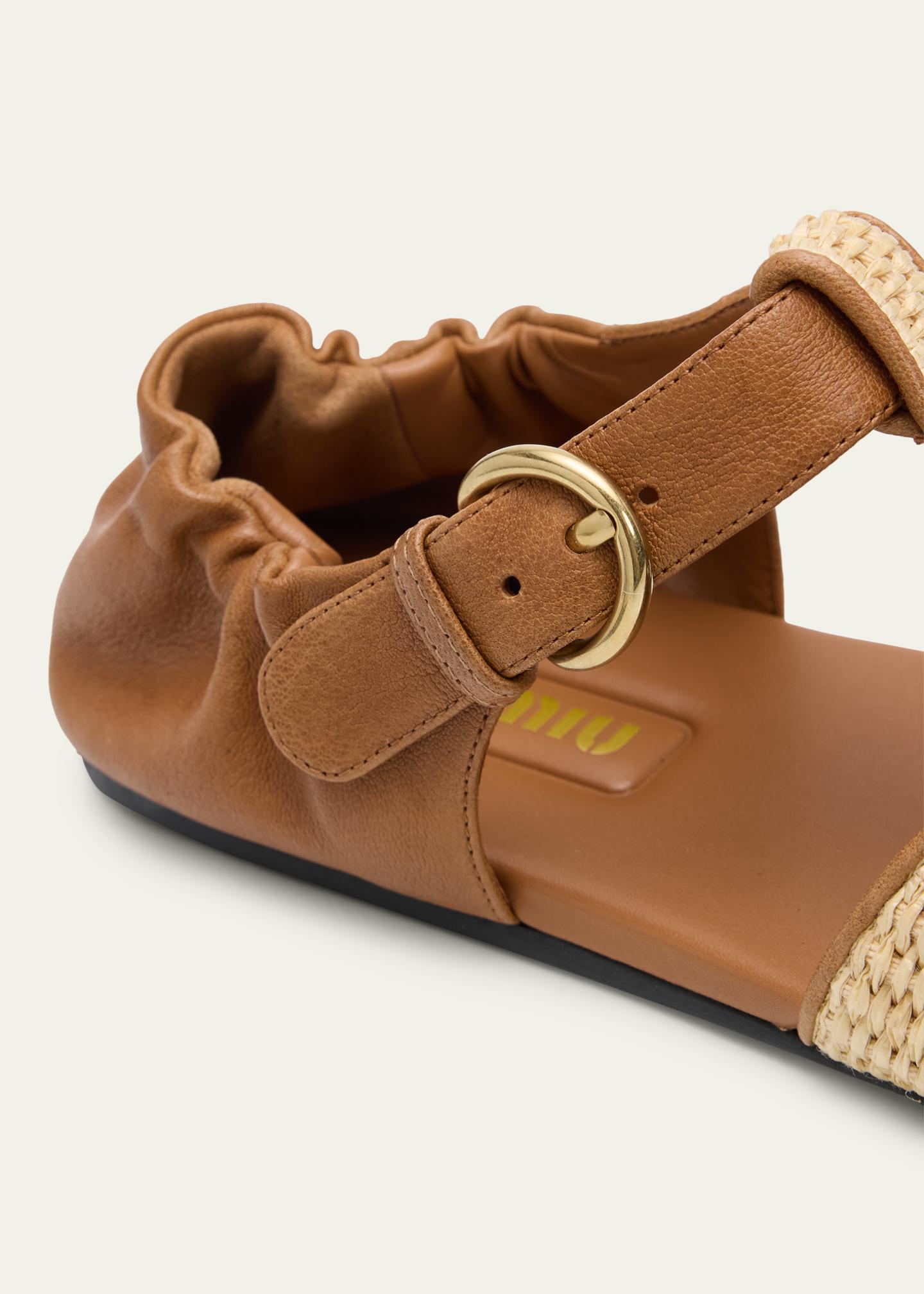 Miu Miu Raffia and Leather Fisherman Sandals - Bergdorf Goodman