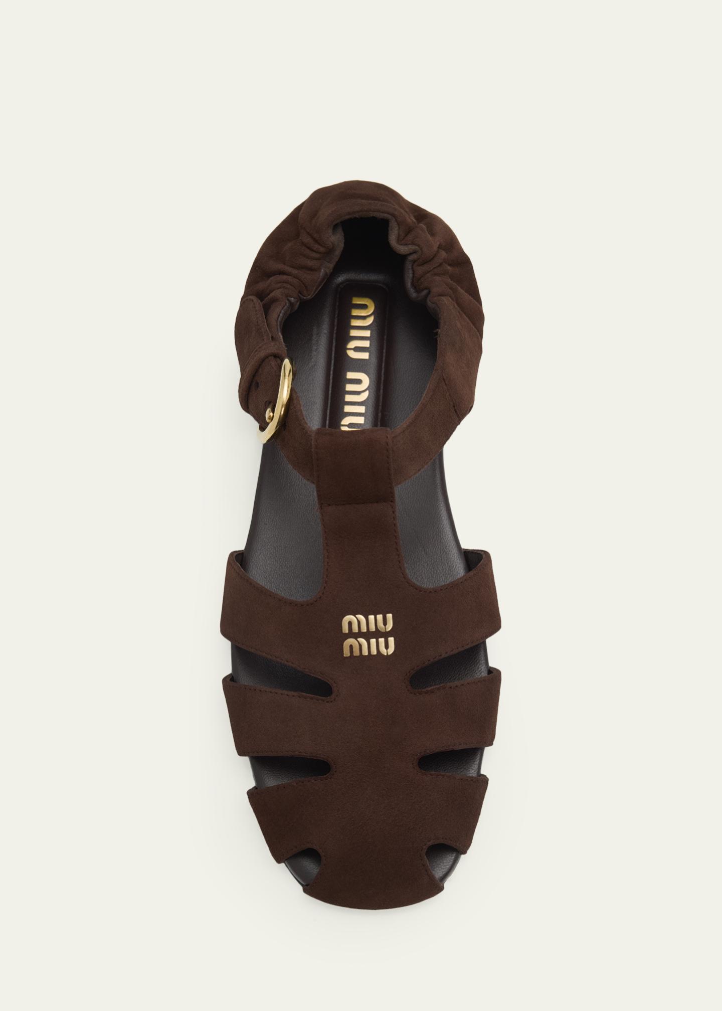 Miu Miu Ruched Suede Fisherman Sandals - Bergdorf Goodman
