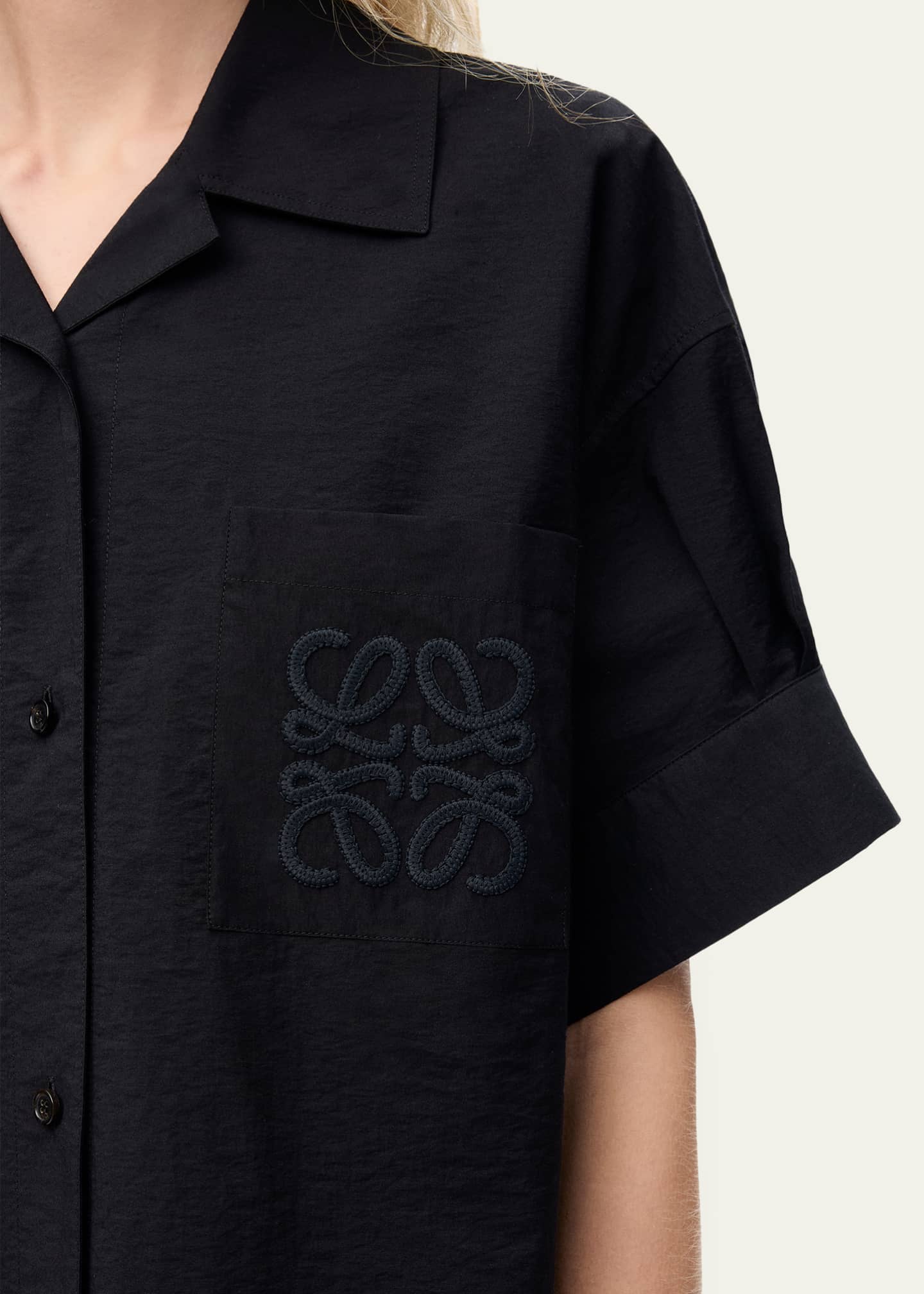 Loewe Paula's Ibiza ブラックポロシャツ Loewe x Paula's Ibiza Anagram Short-Sleeve Button-Down Shirt