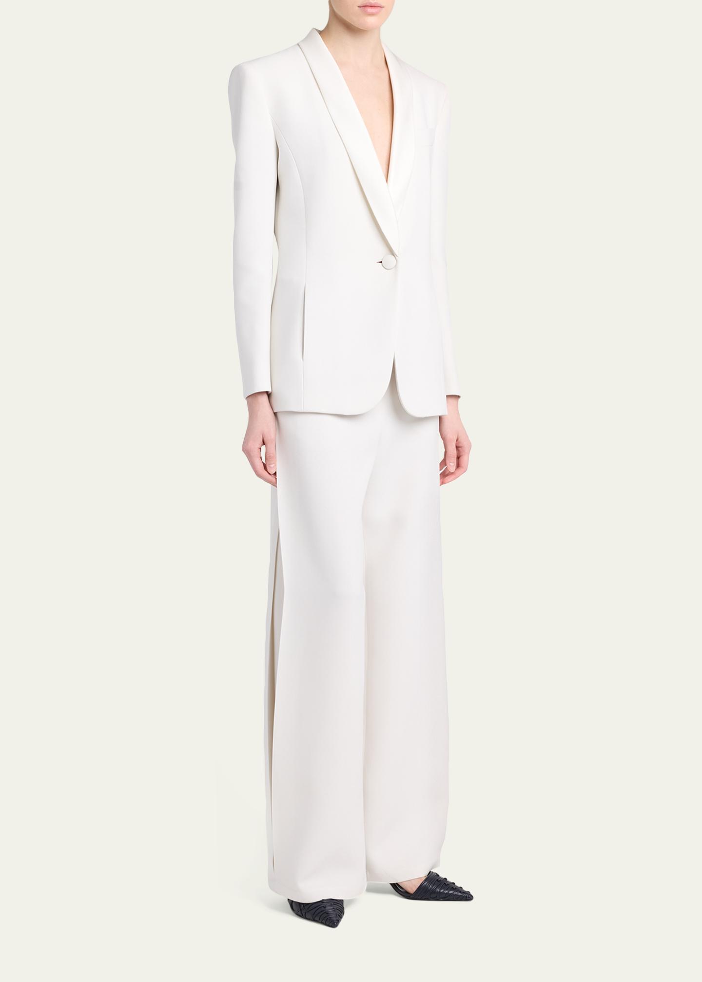 GIORGIO ARMANI ホワイト ピケパンツ シルク混 Giorgio Armani Side Pleat Straight-Leg Silk Trousers - Bergdorf