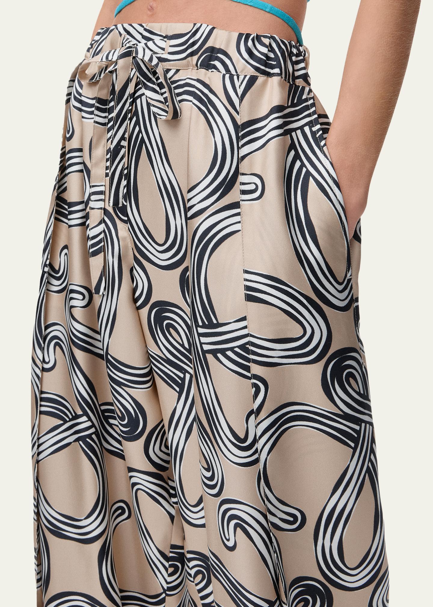 LOEWE x Paula's Ibiza Abstract-Print Silk Wide-Leg Pull-On