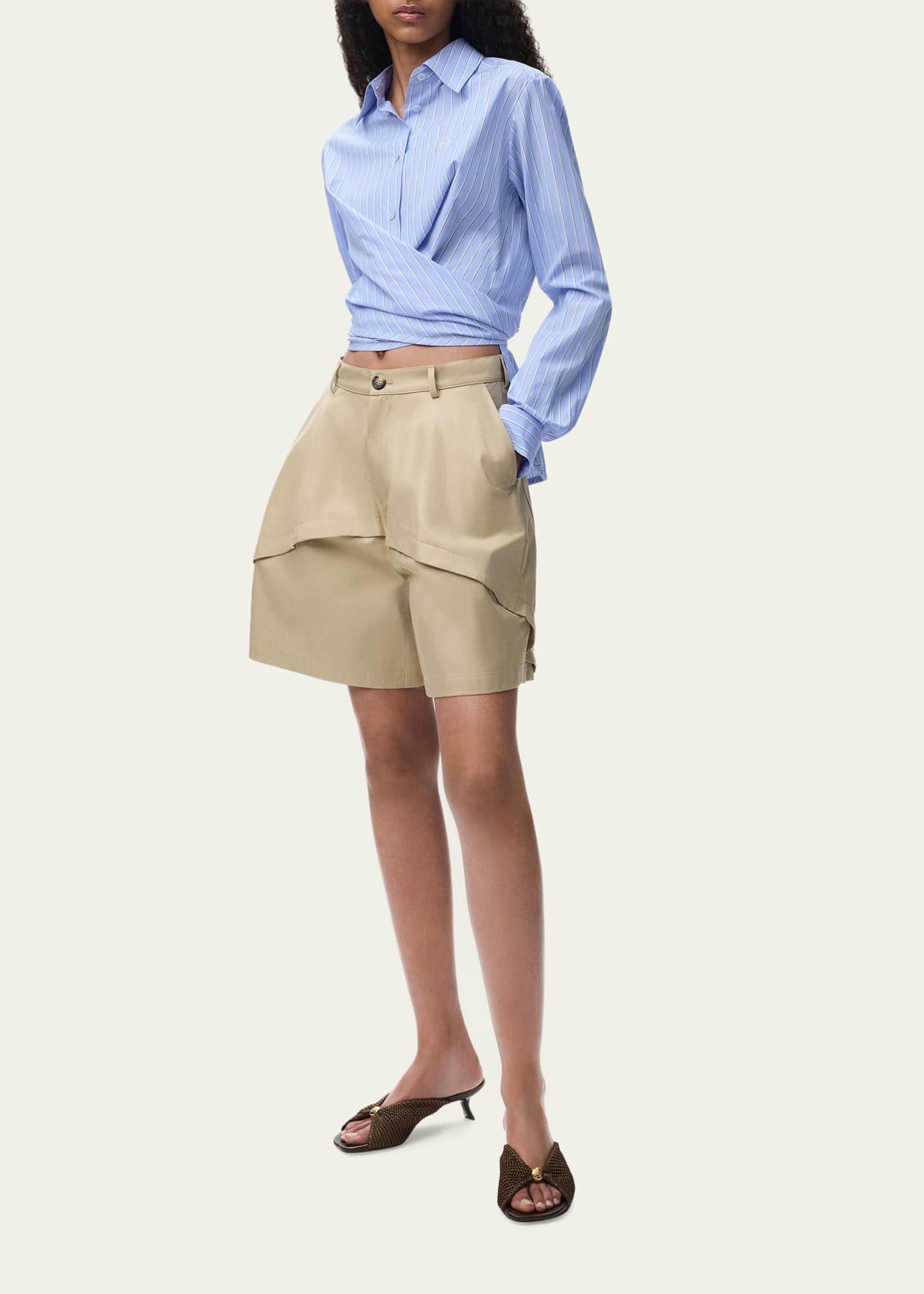 Loewe x Paula's Ibiza Striped Cotton Button-Down Wrap Shirt