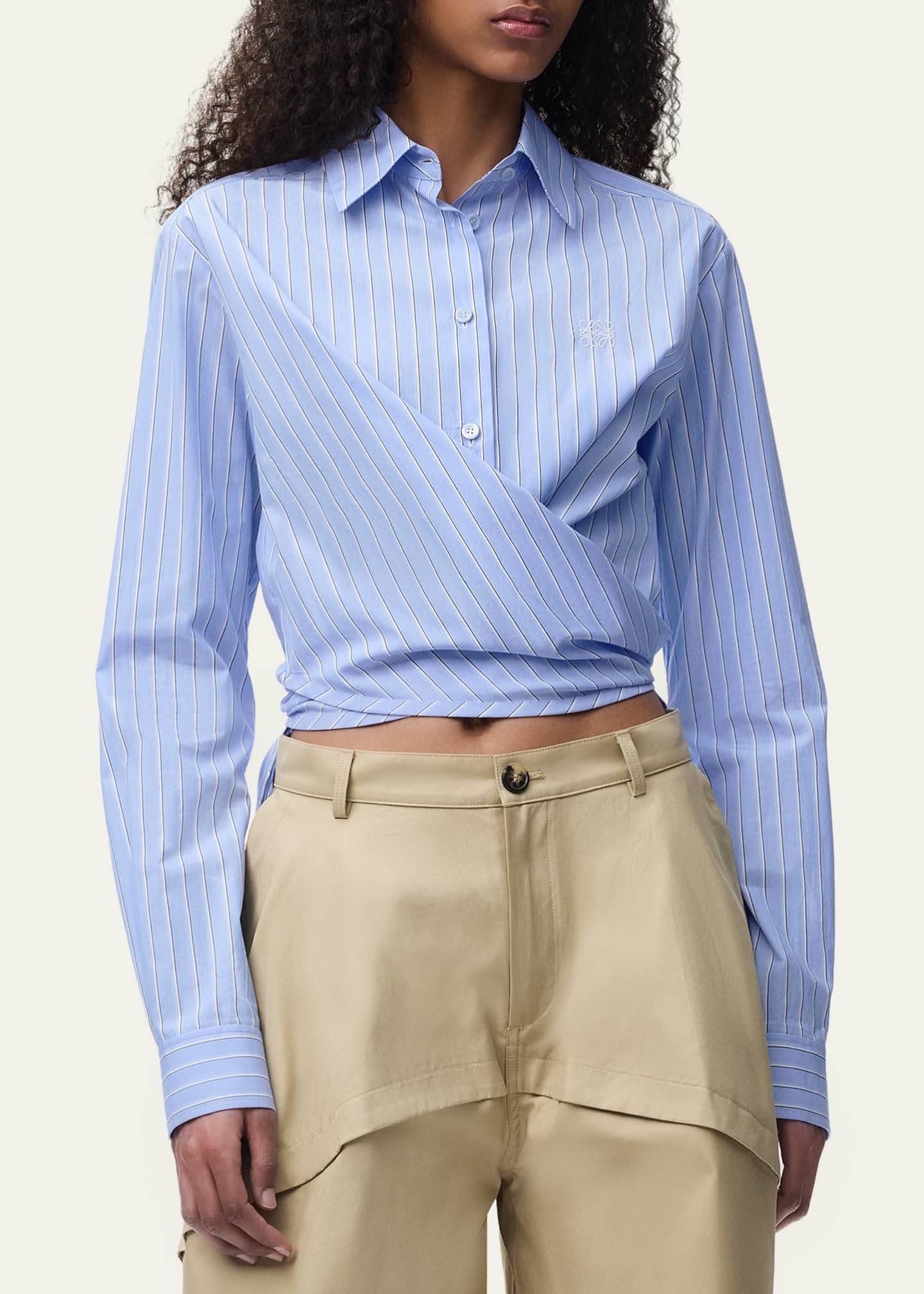 Loewe x Paula's Ibiza Striped Cotton Button-Down Wrap Shirt