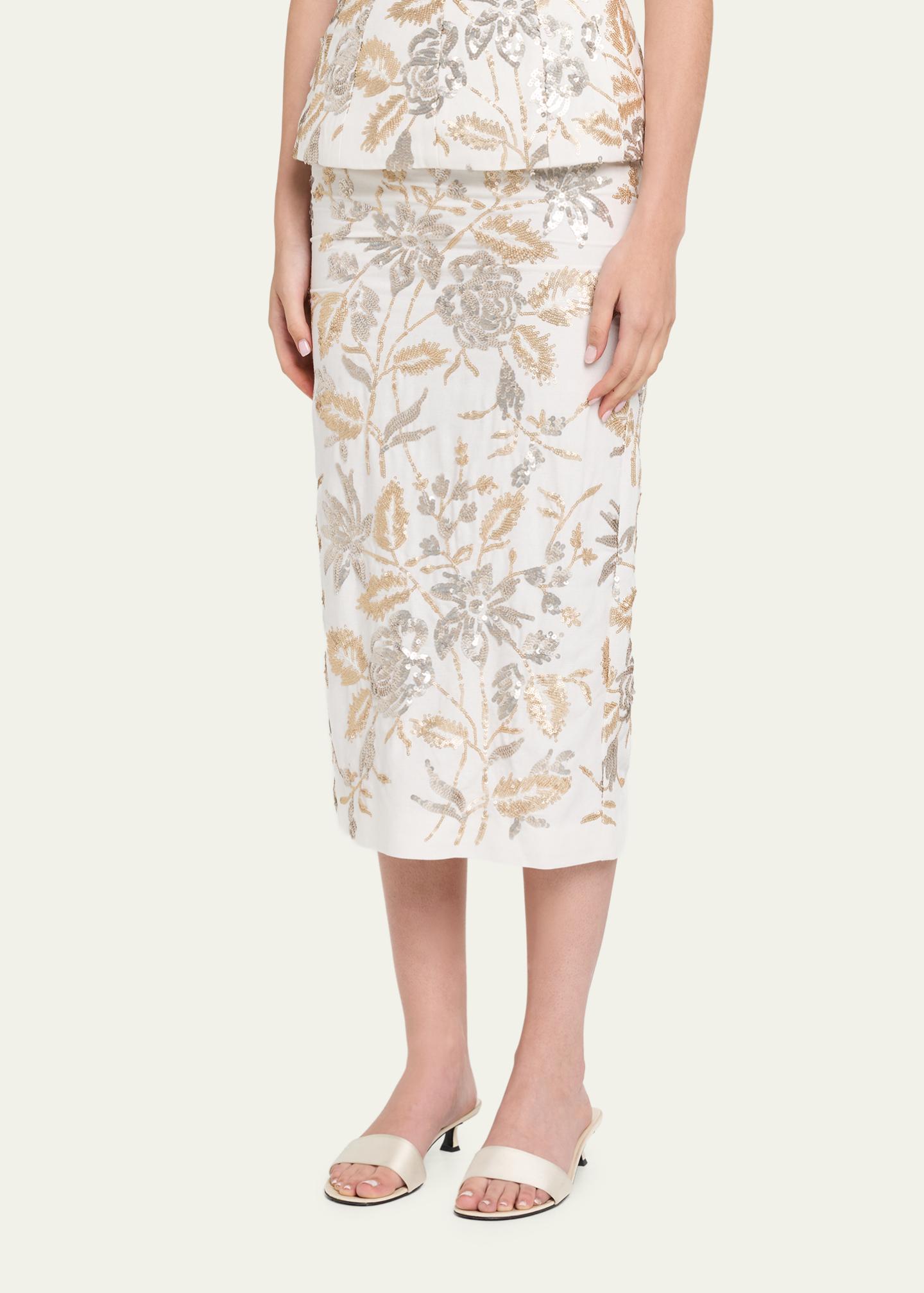 Prabal Gurung Floral Sequined Midi Pencil Skirt - Bergdorf Goodman