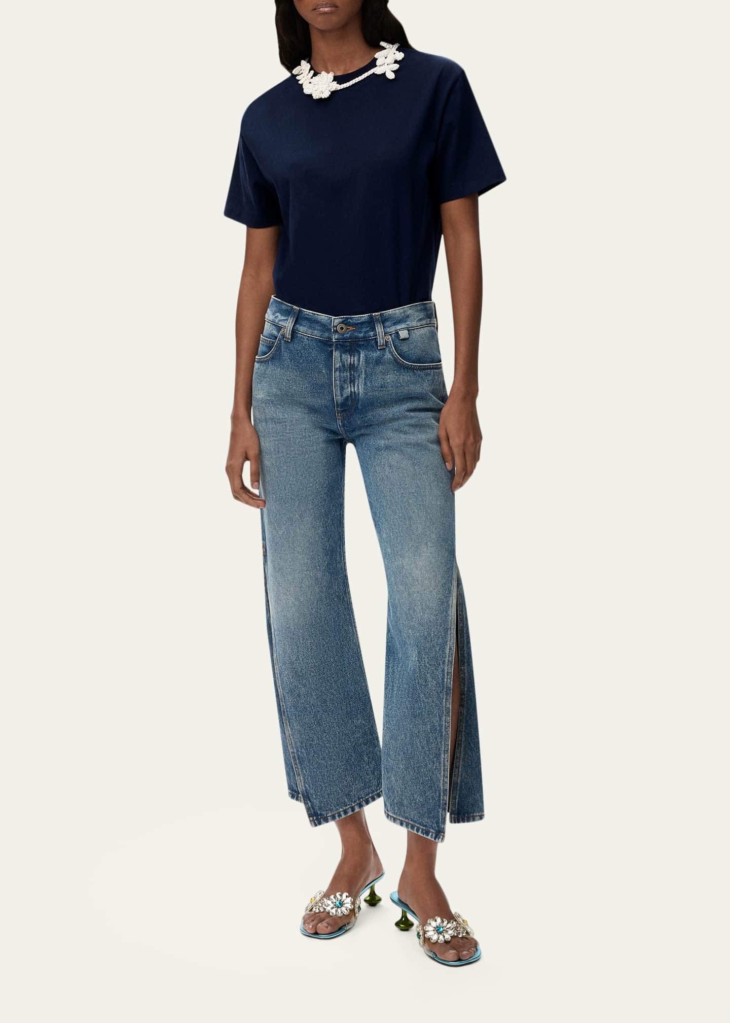 Loewe x Paula's Ibiza Floral Crochet-Collar Short-Sleeve T-Shirt