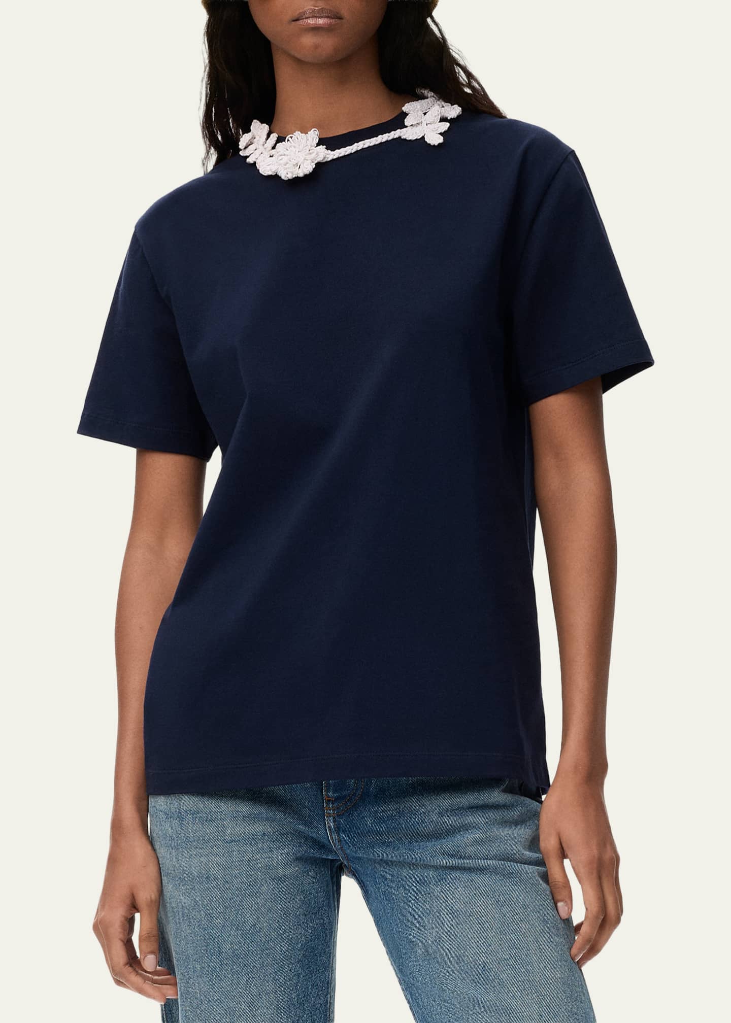 Loewe x Paula's Ibiza Floral Crochet-Collar Short-Sleeve T-Shirt