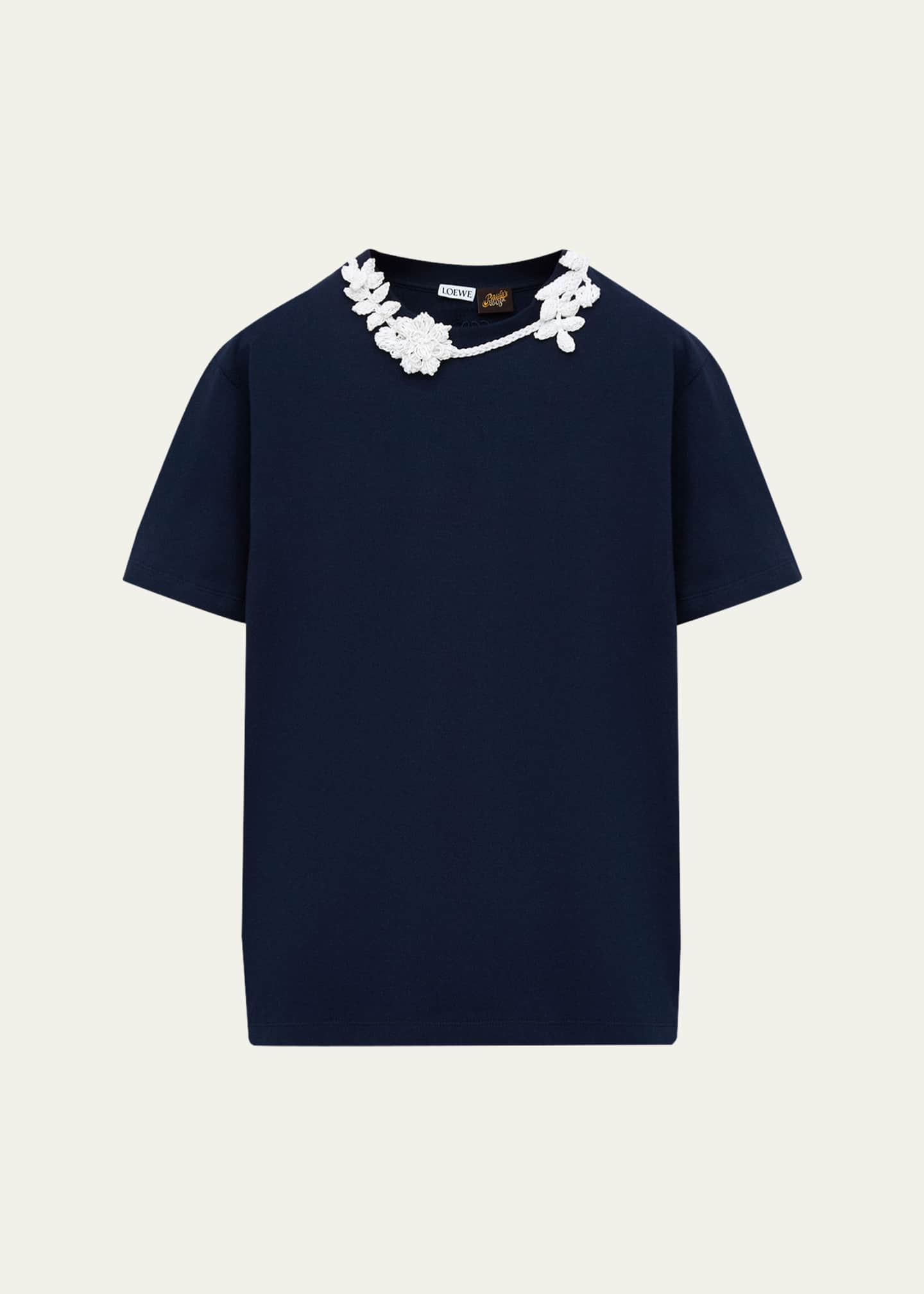 Loewe x Paula's Ibiza Floral Crochet-Collar Short-Sleeve T-Shirt