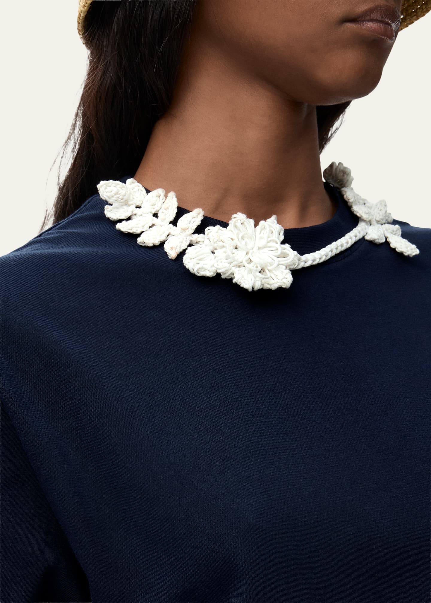 Loewe x Paula's Ibiza Floral Crochet-Collar Short-Sleeve T-Shirt