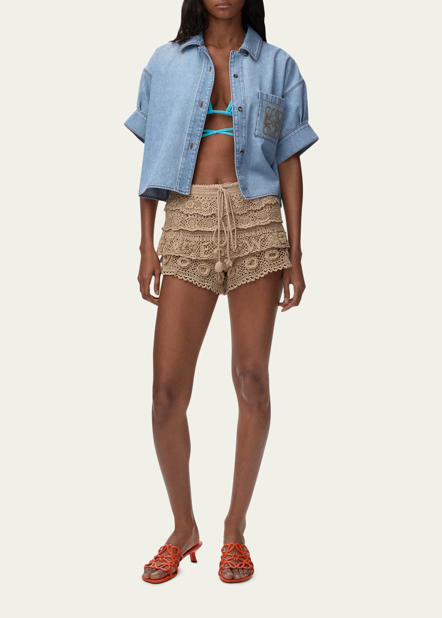 LOEWE x Paulas Ibiza シャツジャケット Loewe x Paula's Ibiza Denim Short-Sleeve Boxy Shirt - Bergdorf Goodman