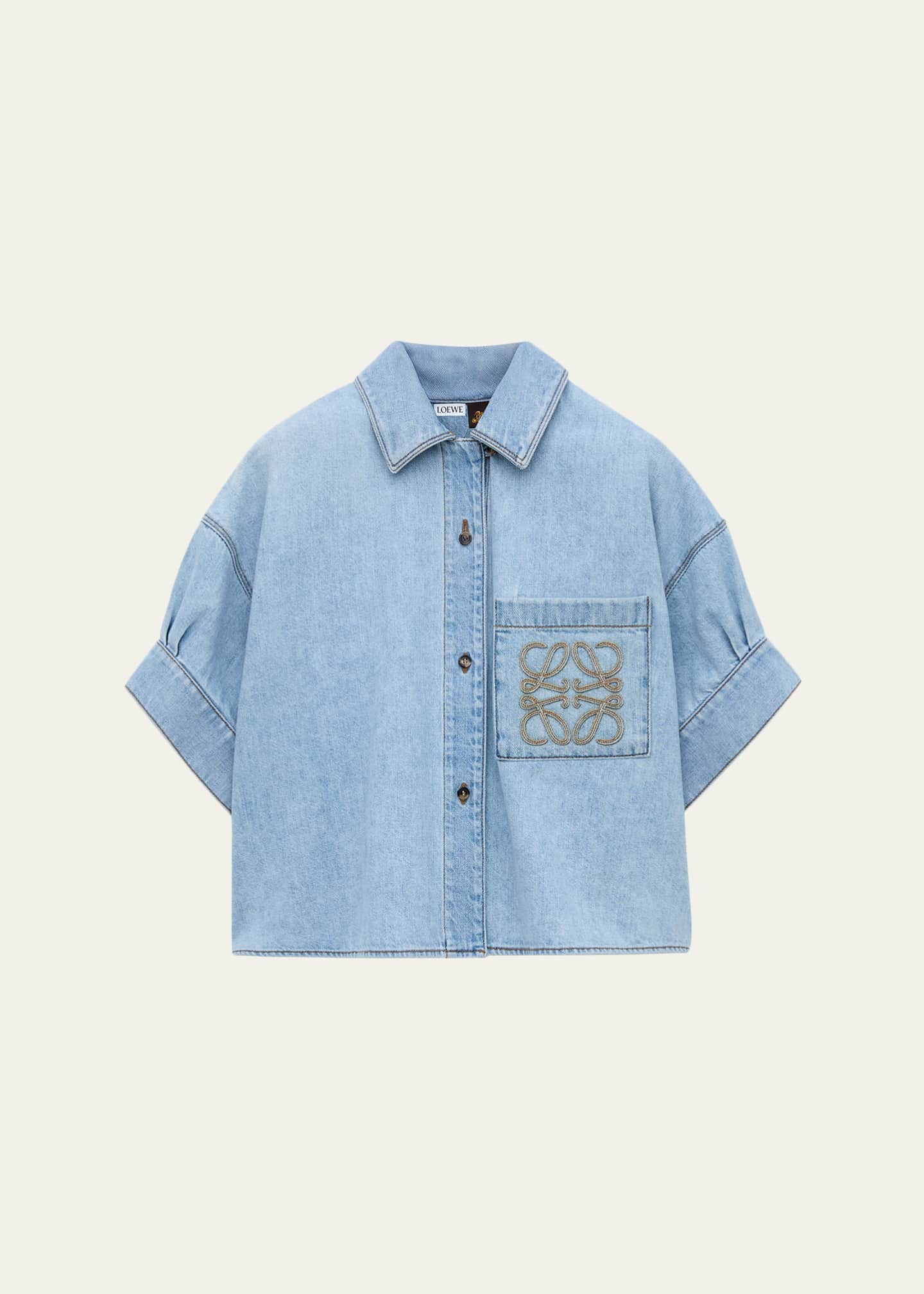 【LOHEN】BIG PATCH POCKET SHIRT Loewe x Paula's Ibiza Denim Short-Sleeve Boxy Shirt - Bergdorf Goodman