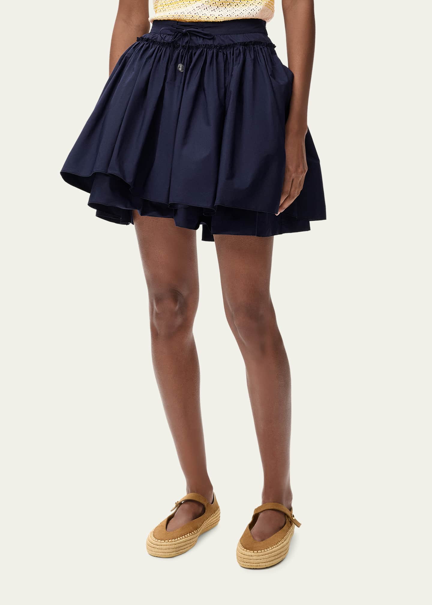 Loewe x Paula's Ibiza Layered Cotton Drawstring Mini Skirt
