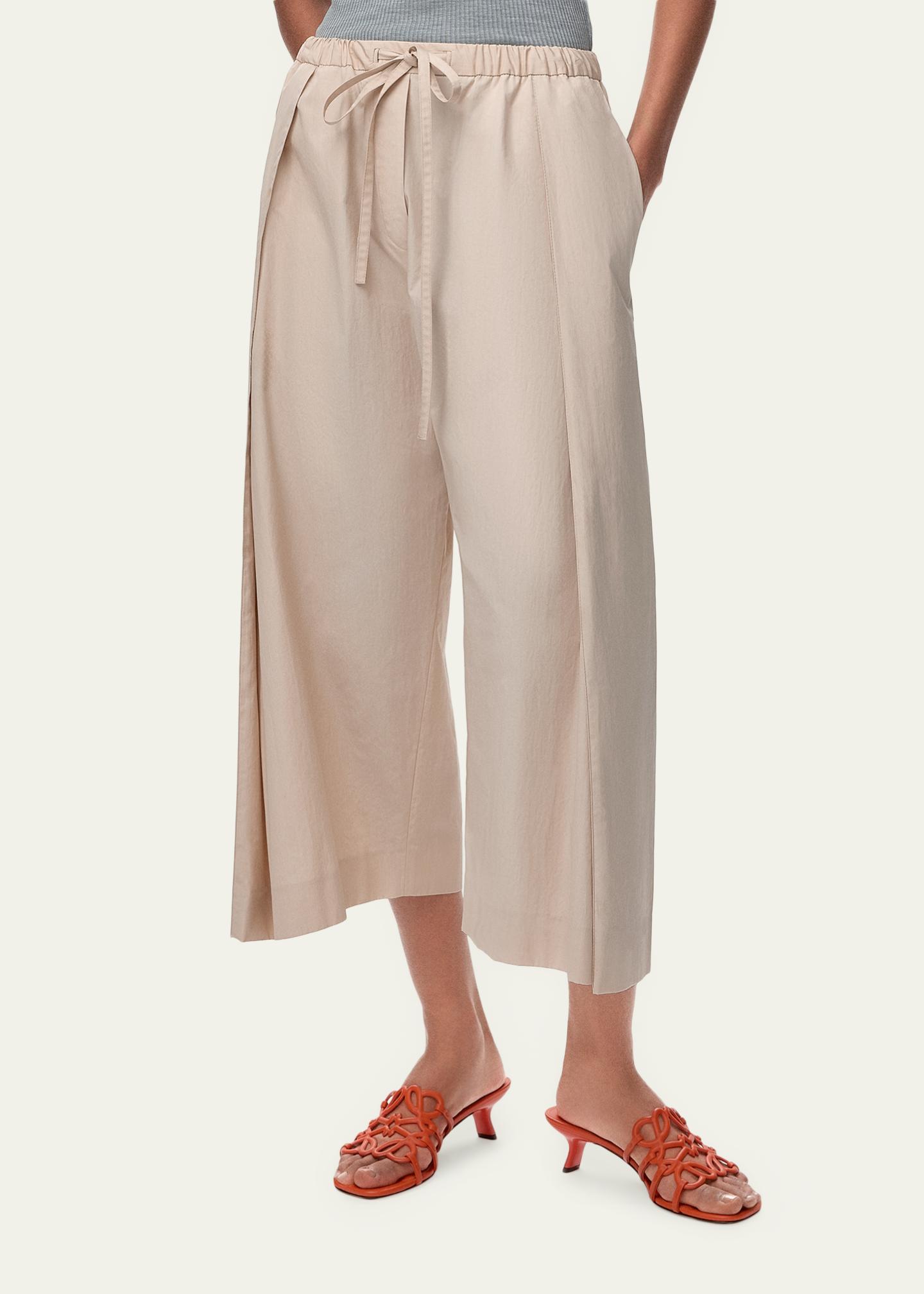 LOEWE x Paula's Ibiza Pleated Wide-Leg Crop Drawstring Pants