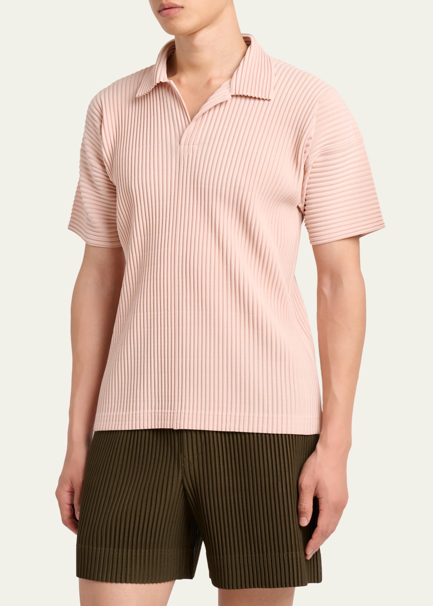 Homme Plissé Issey Miyake Men's Pleated Johnny-Collar Polo Shirt
