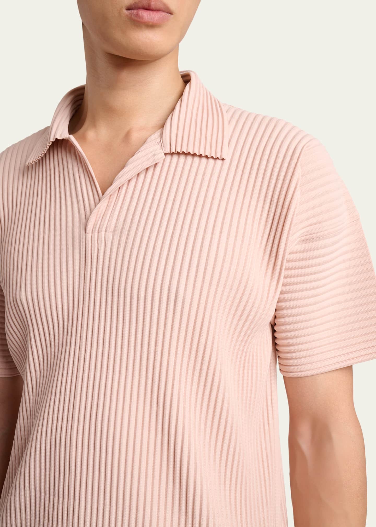 Homme Plisse Issey Miyake Men's Pleated Johnny-Collar Polo Shirt