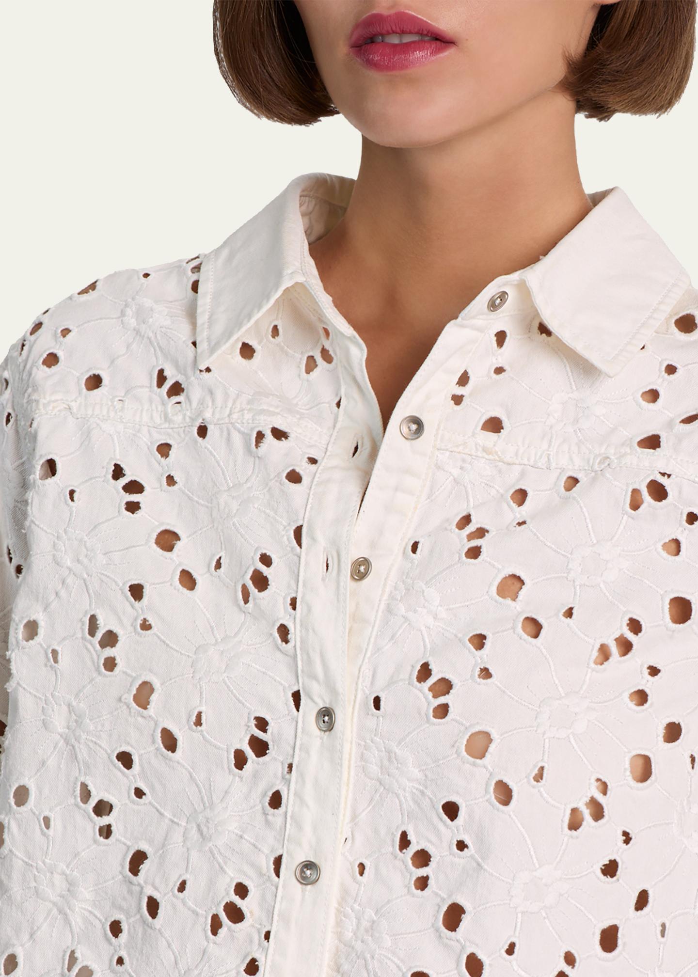 ALICE + OLIVIA Finely Laser-Cut Denim Cropped Shirt - Bergdorf Goodman