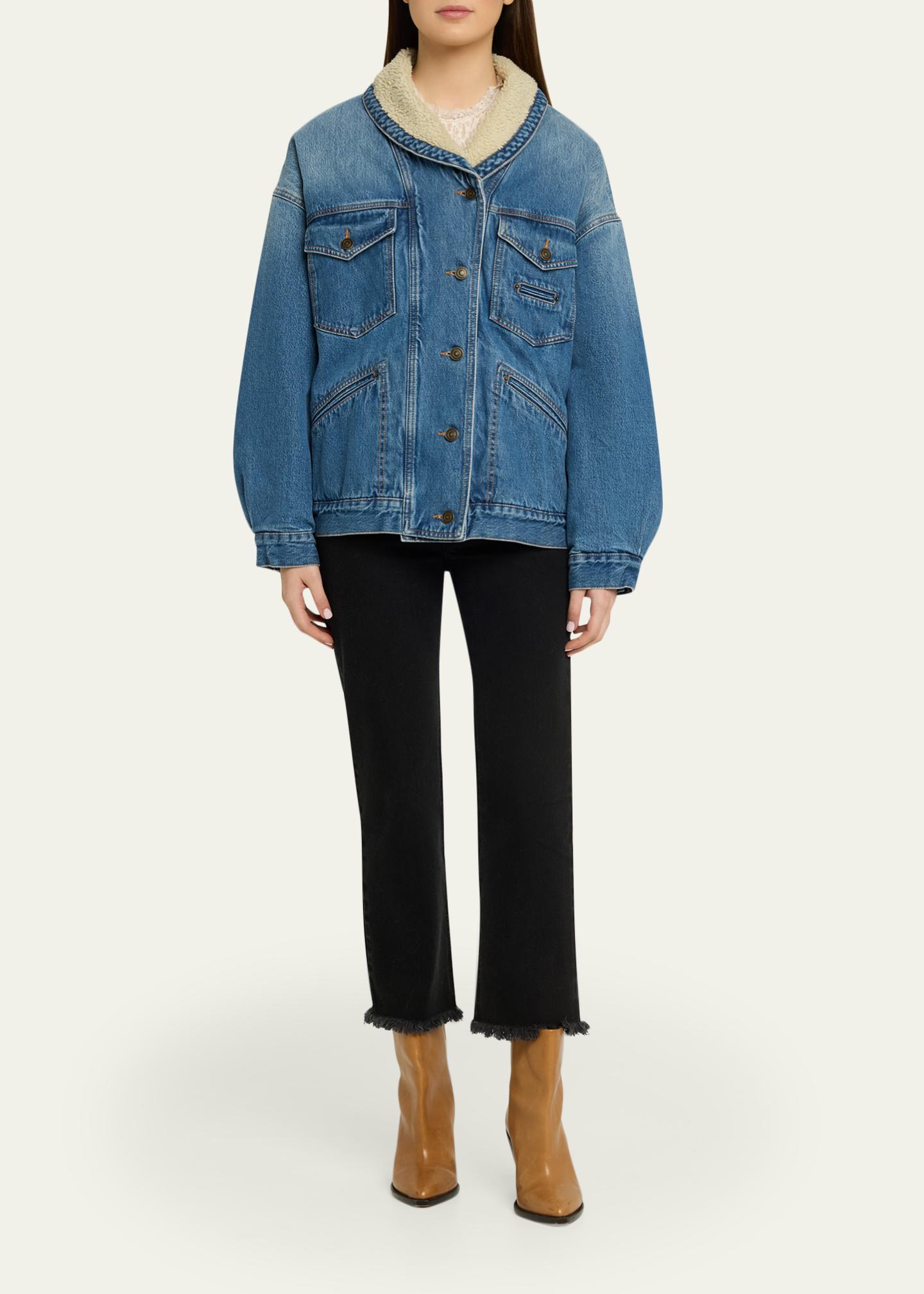 ISABEL MARANT デニム VOLKA カバーオール ジャケット Isabel Marant Pimia Faux-Fur Lined Denim Jacket - Bergdorf Goodman
